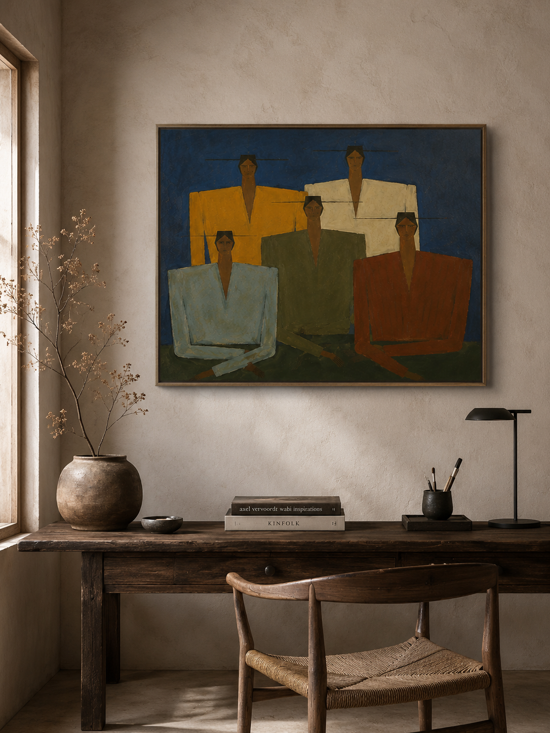 Abstract Figurative Painting With Earthy Tones For Modern Wabi Sabi Interior Design