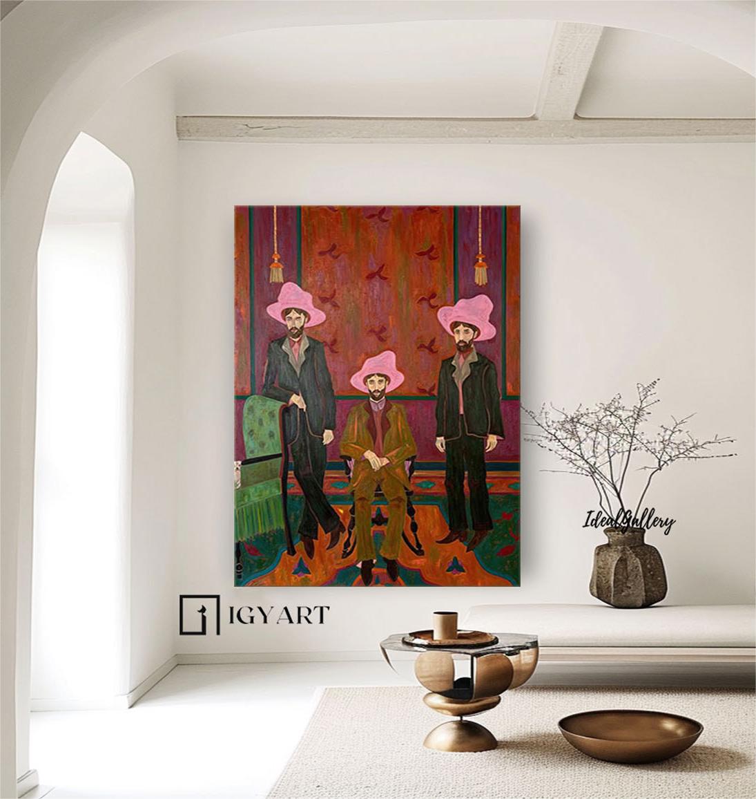 red hat figure abstract painting Figure abstract painting three Red hat figure painting figure face art