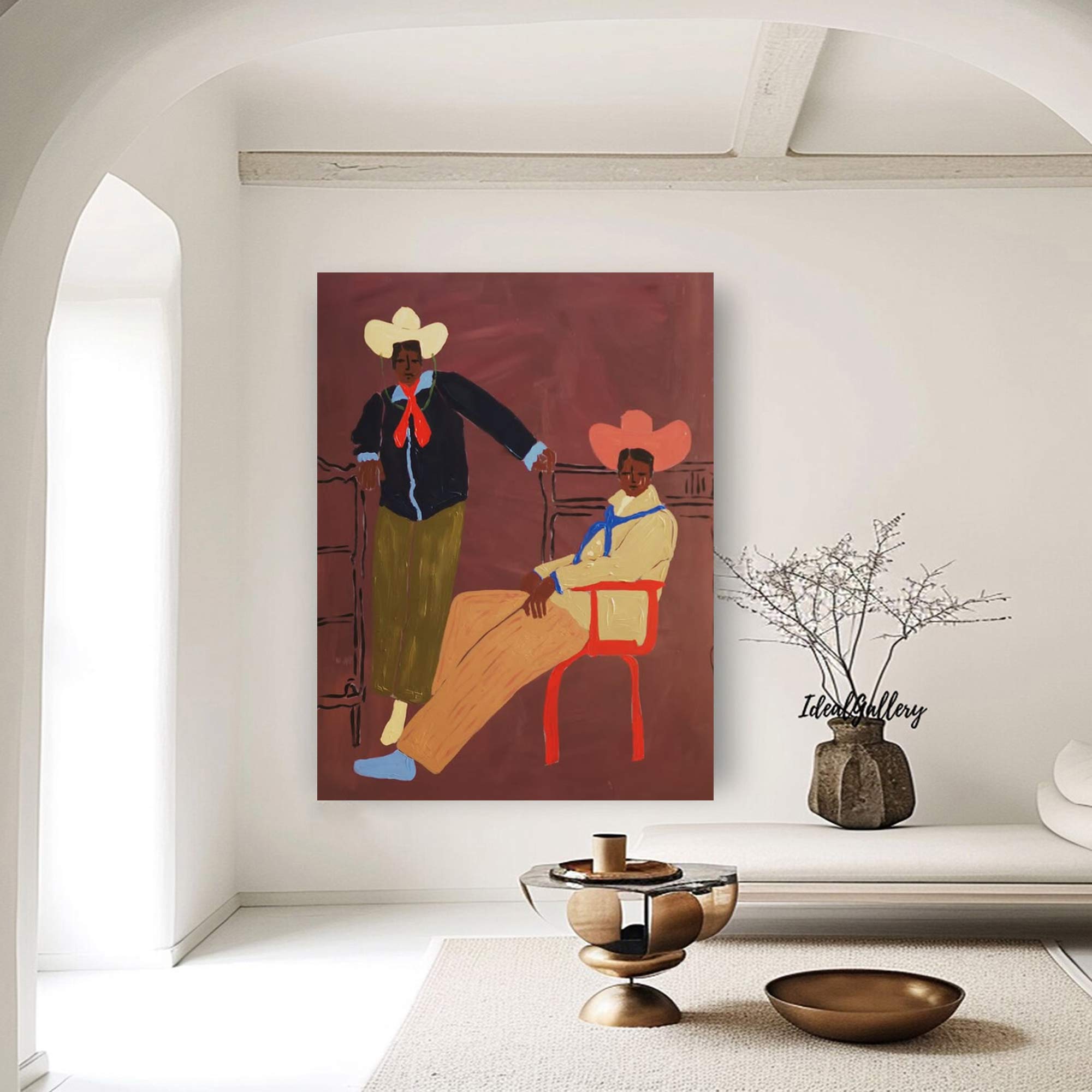 contemporary folk style male figure duo art Vintage Fashion Art