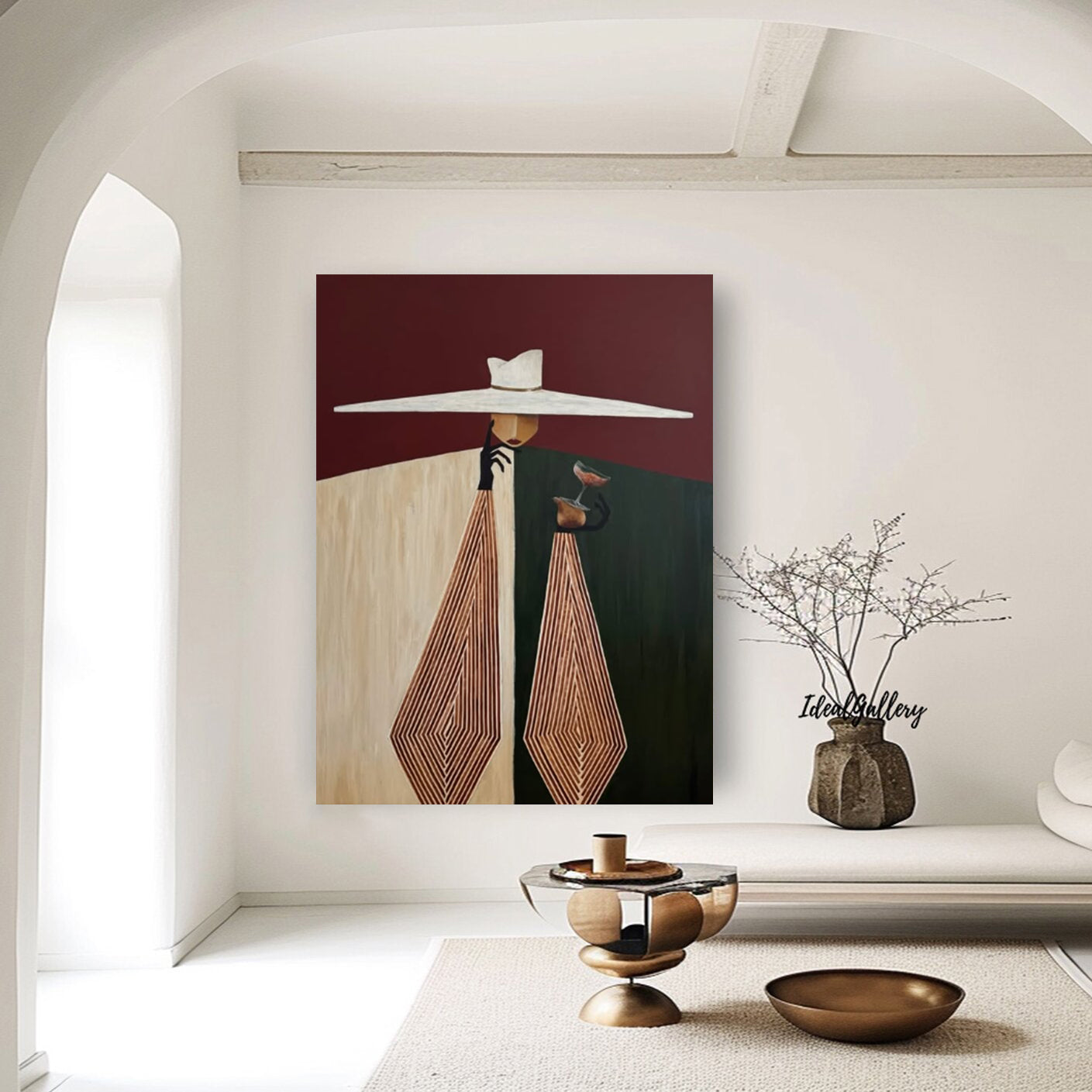 Burgundy Background Art Geometric Hand-Painted Abstract Oil Painting