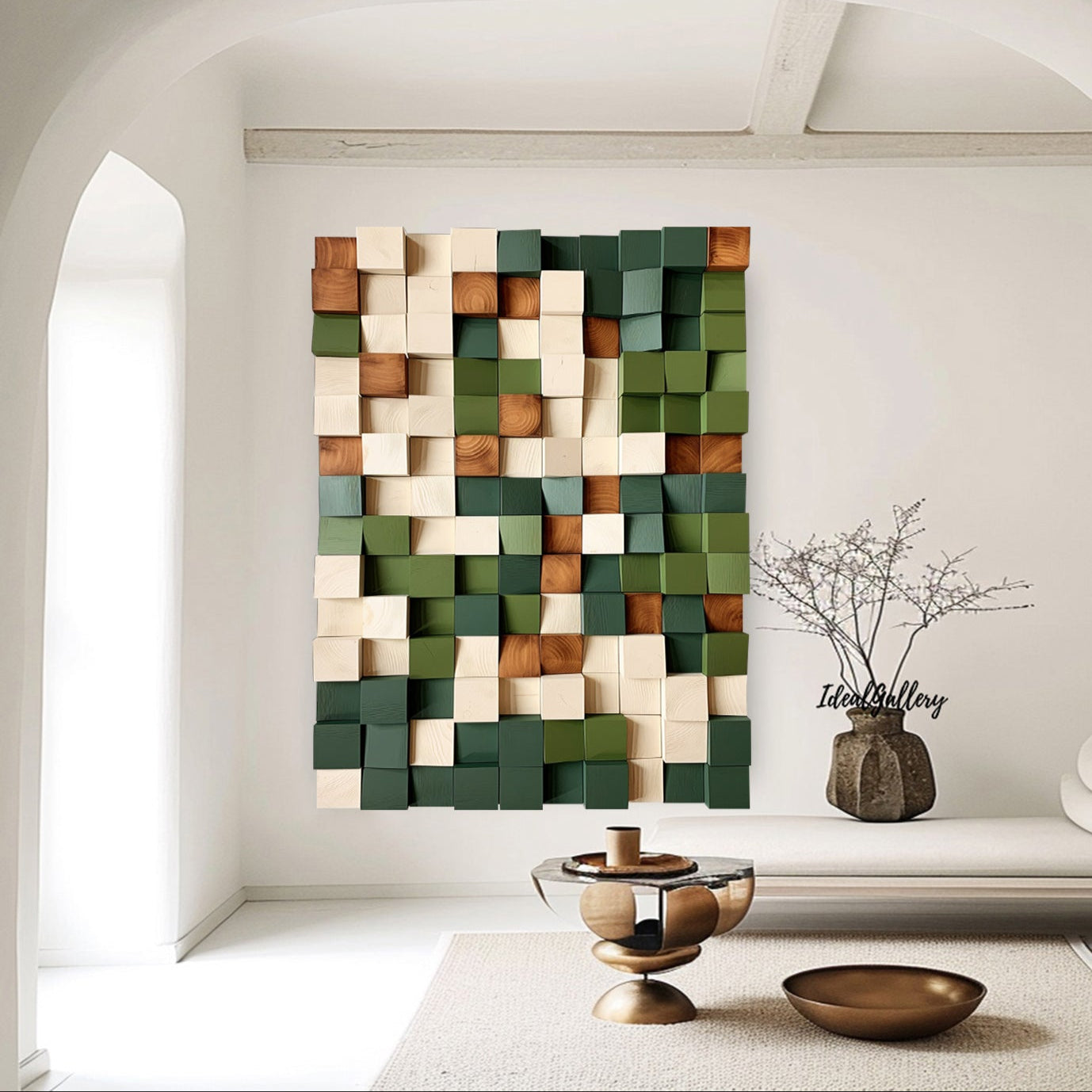 Colorful Wood Block Art Geometric Wood Wall Art Green Sculptured art Painting Green Textured Wall Art Colorful Geometric Wood Art