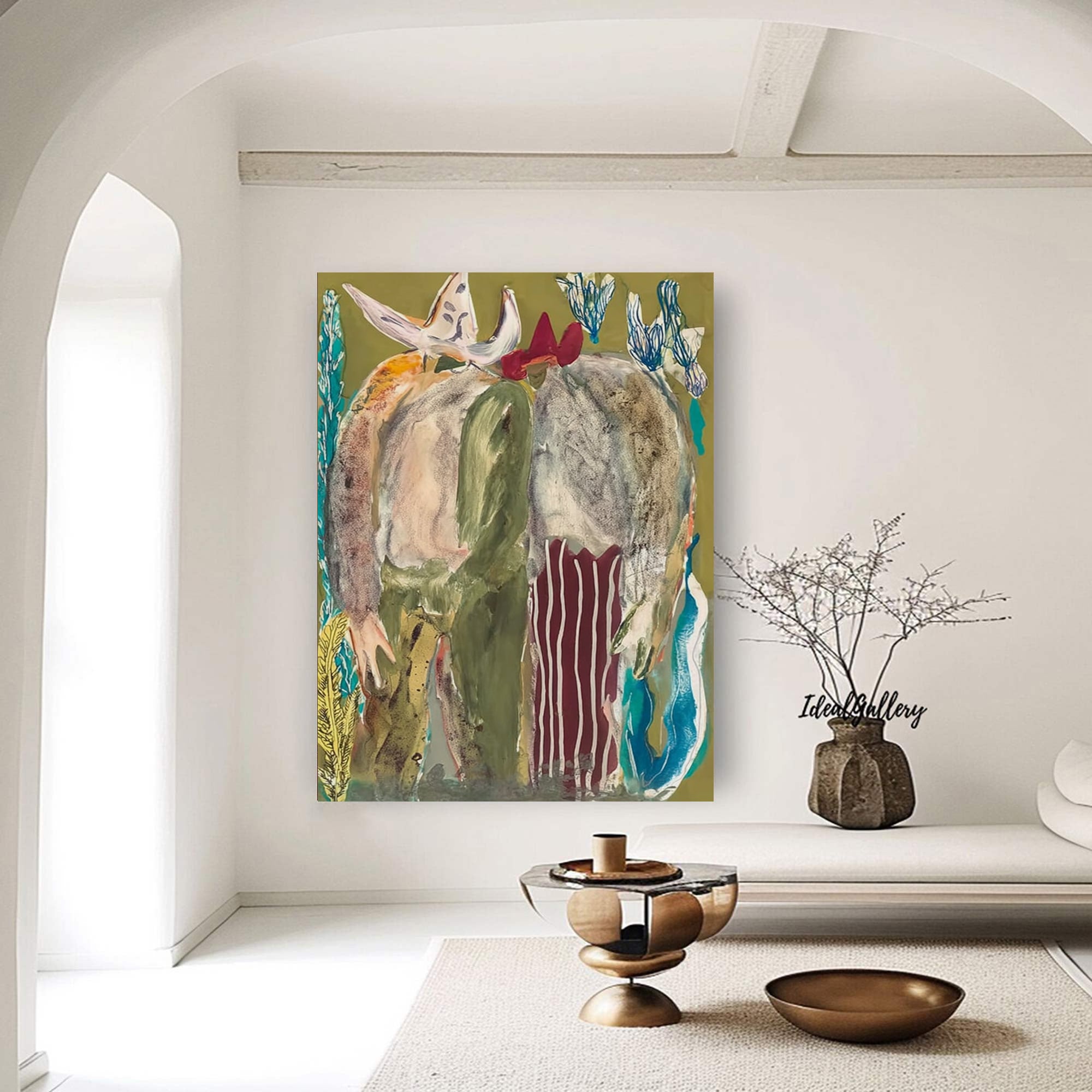 Retro Portrait Art Contemporary Folk Painting Bold Color Figurative Art