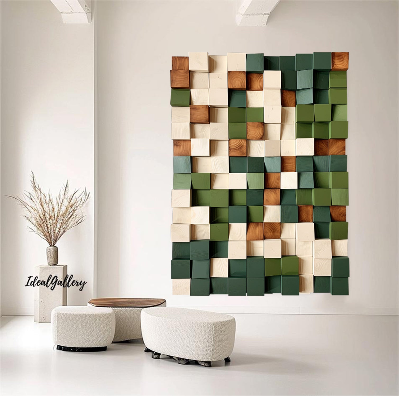 Colorful Wood Block Art Geometric Wood Wall Art Green Sculptured art Painting Green Textured Wall Art Colorful Geometric Wood Art