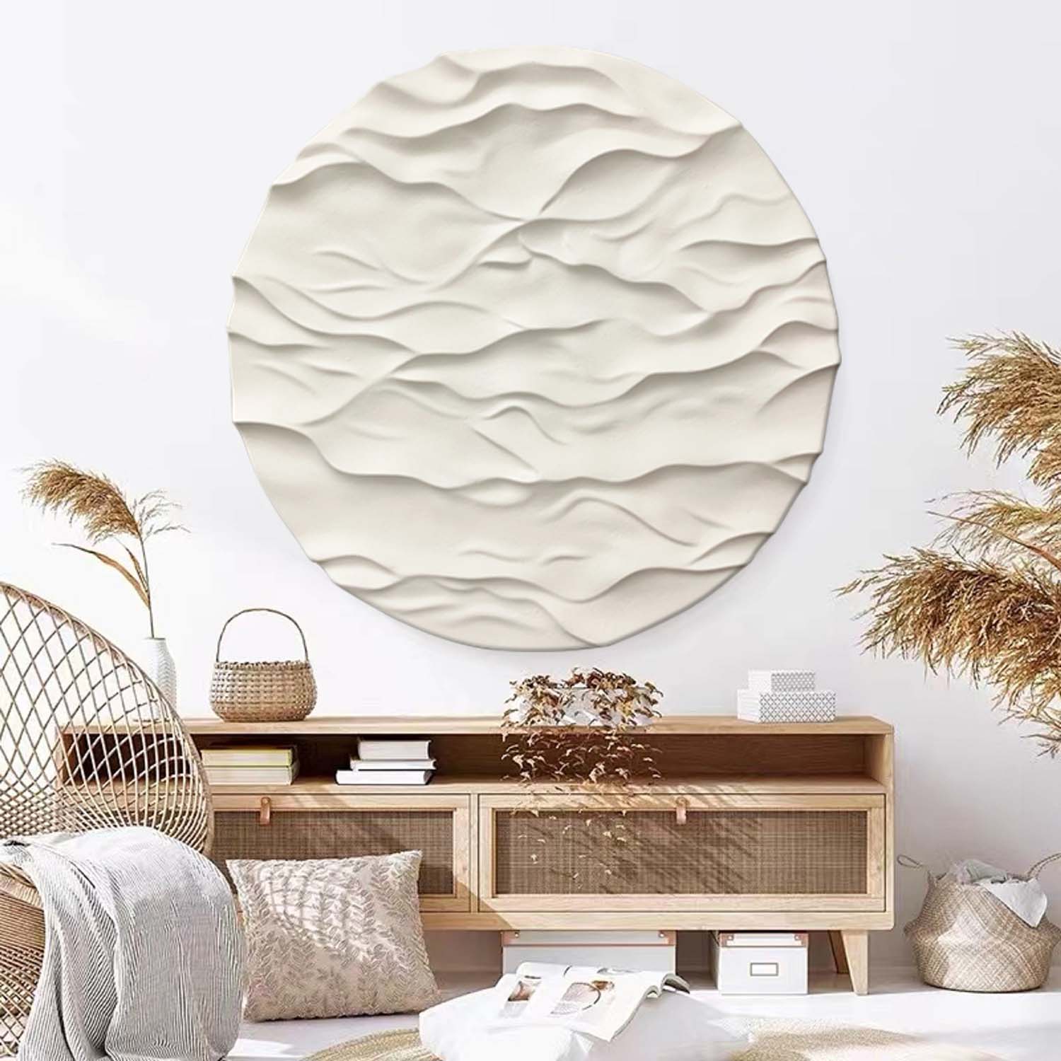 Beige Textured Wall art white Circle Painting white Circle Sculptured art Painting Beige white Circle Art sculpture