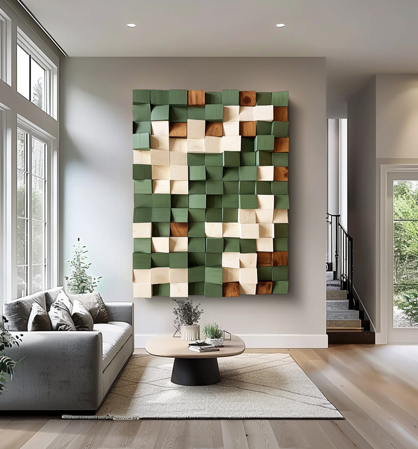 Green Sculptured art Painting Green Textured Wall Art Colorful Geometric Wood Art Colorful Wood Block Art Geometric Wood Wall Art