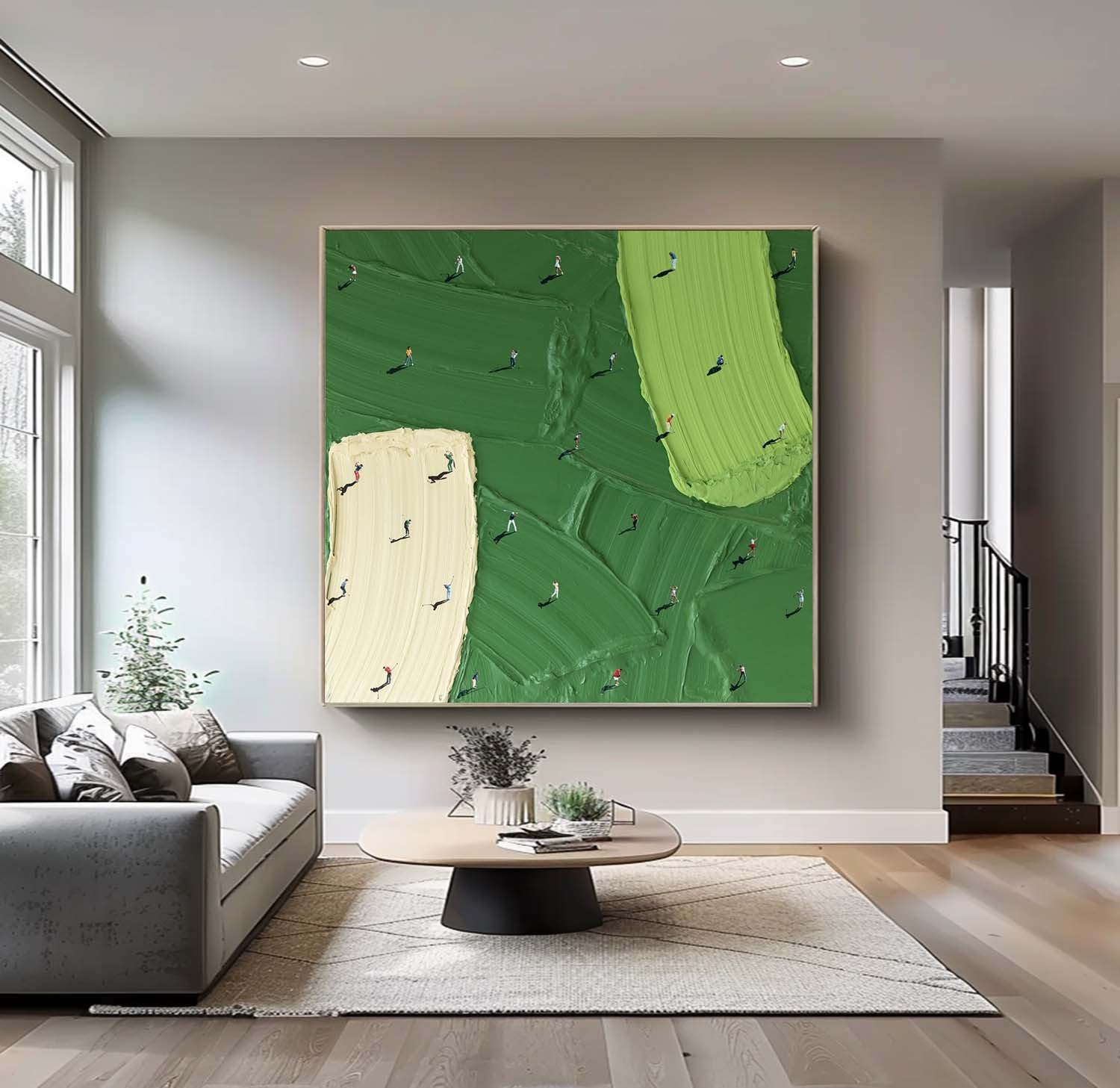 Golf Course Painting Green Textured Wall Art Large Green Abstract Painting Golf Lovers Gifts Handmade Painting
