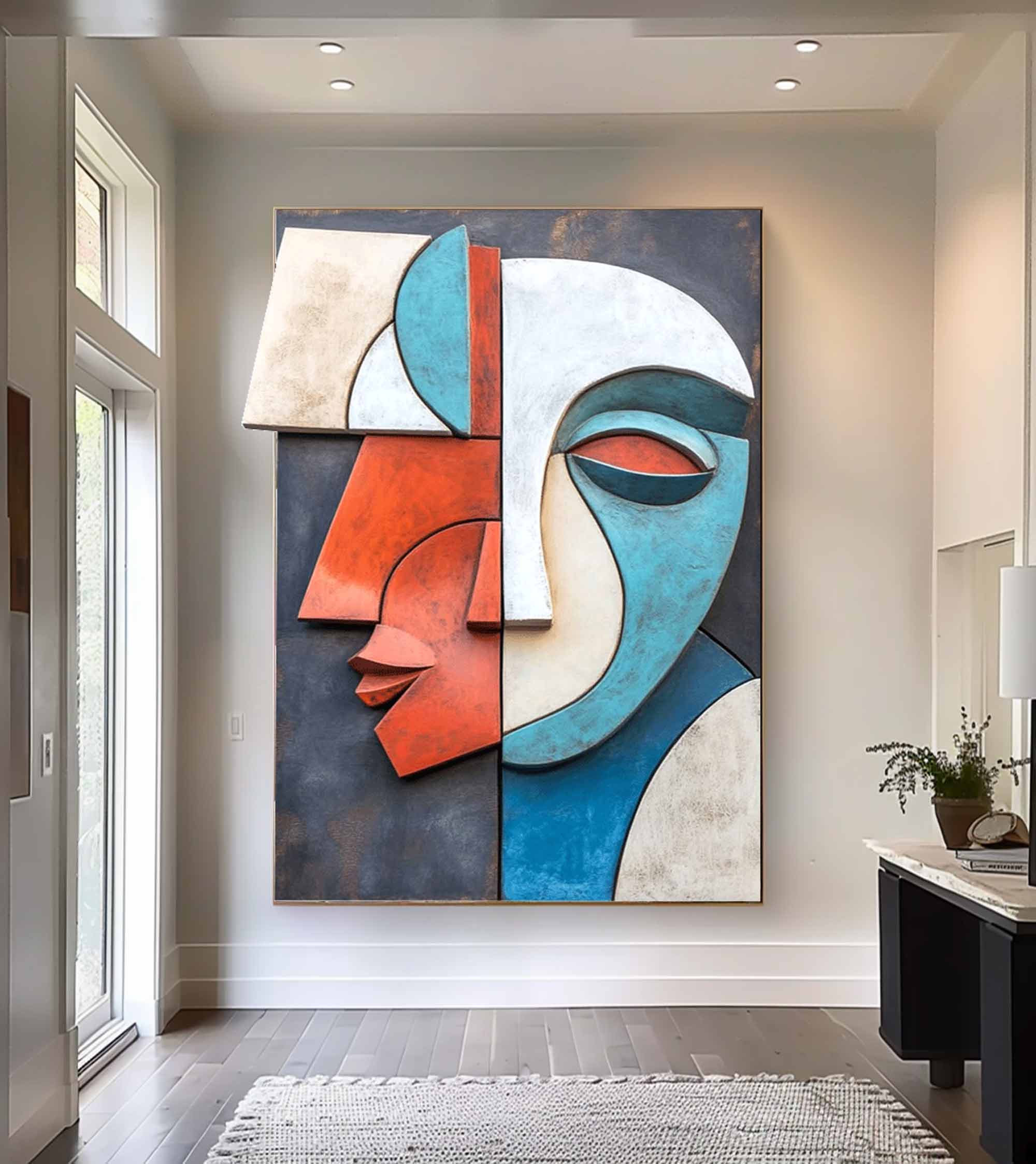 Face Sculptured art Painting face 3D Textured Wall Decor Wood wall art