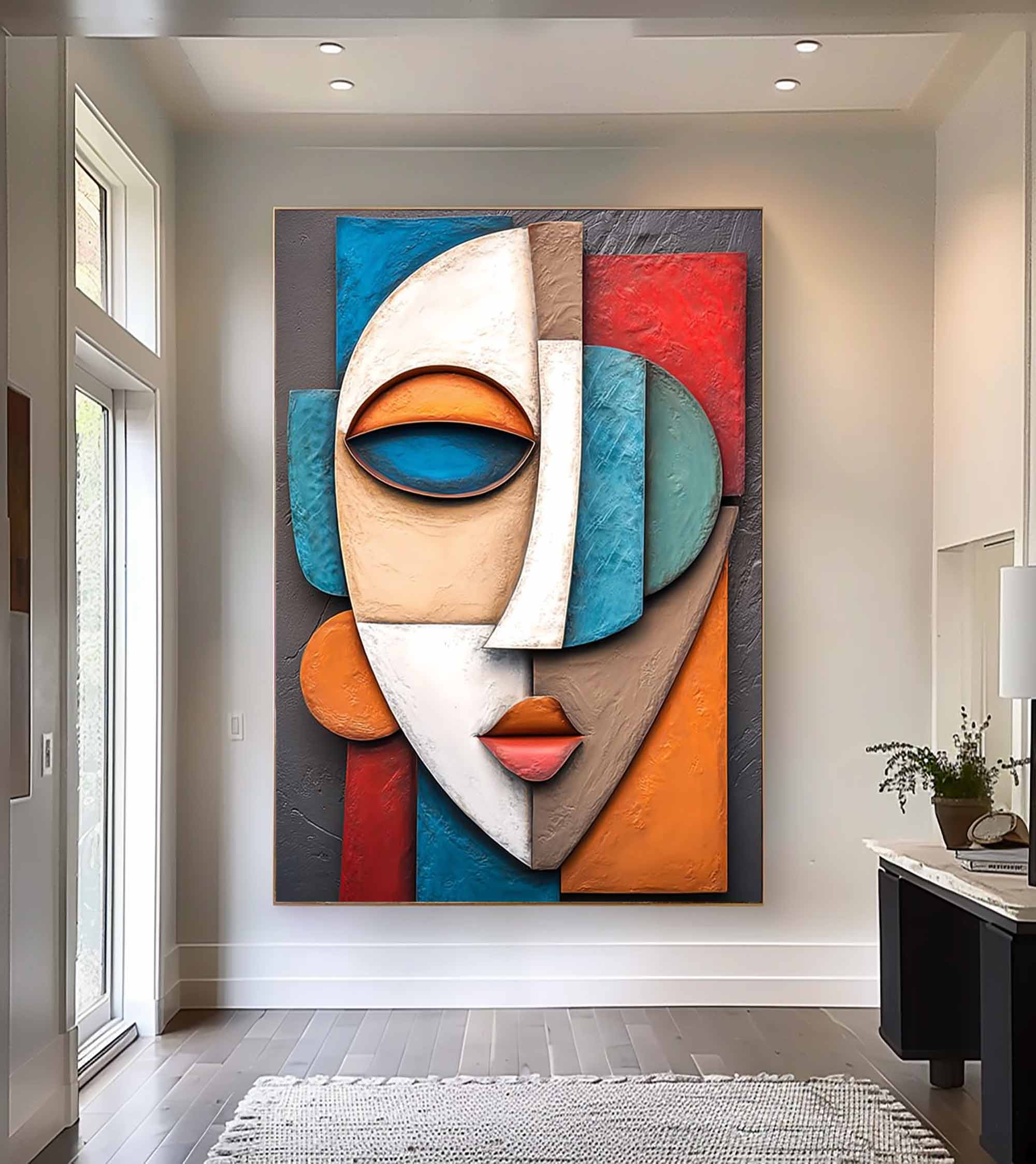 face Sculptured art Abstract Wood carving wall art Wooden wall decor Art