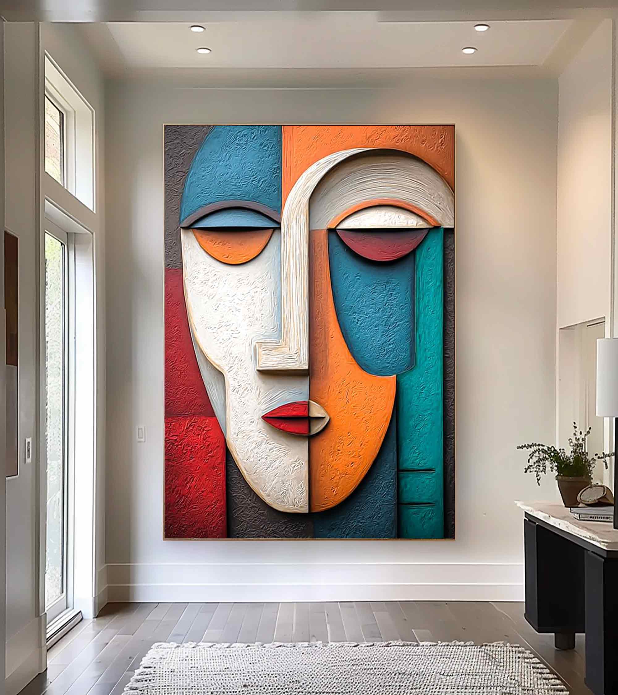 Wood carving wall art face 3D Textured Wall Decor face Sculptured art