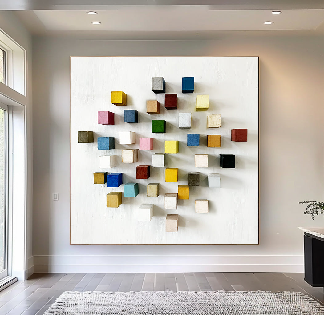 3D Mosaic Wood Textured Wall Decor Colorful wooden wall art