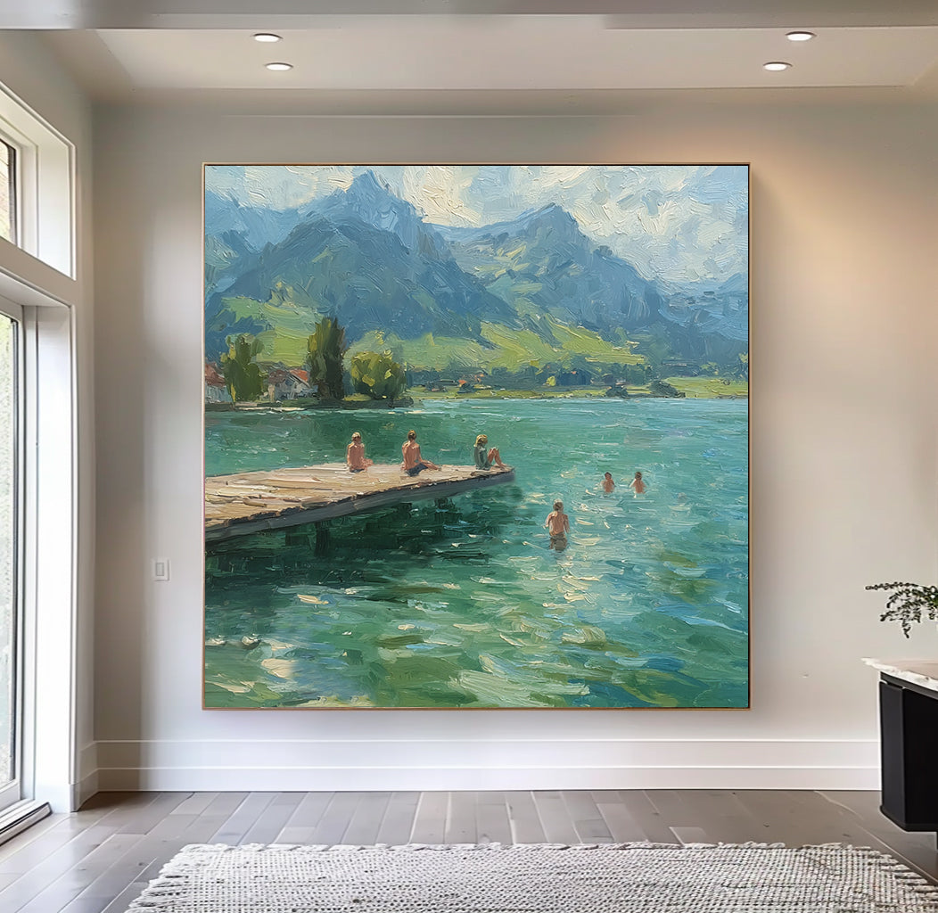 Summer family vacation wall art large Green Hand-painted oil painting