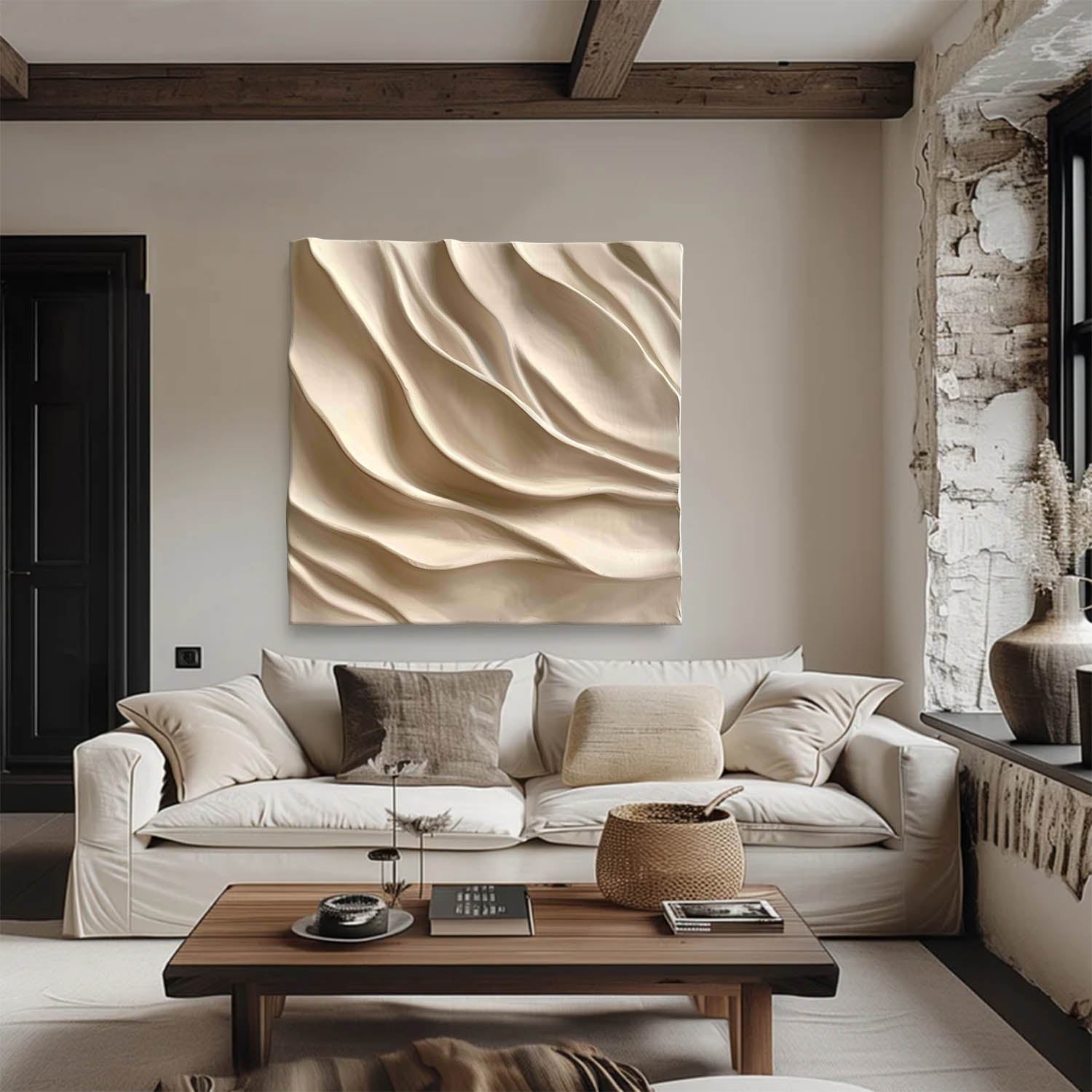 Wood carving wall art Beige 3D Textured Wall Art Beige Sculptured art