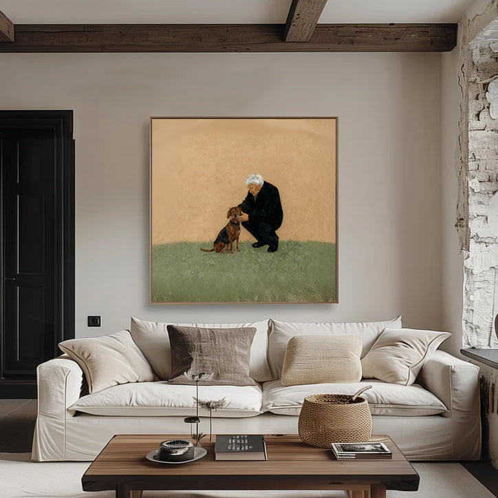 Elderly Man and Dog Oil Painting Dog Lover Gift Art Older people Puppy Oil Painting