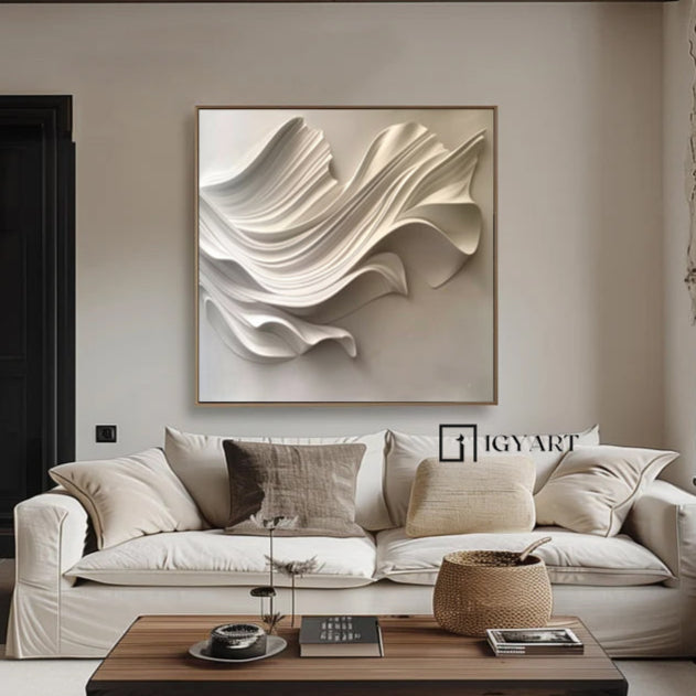 Beige Sculptured art Wood carving wall art 3D Textured Wall Decor