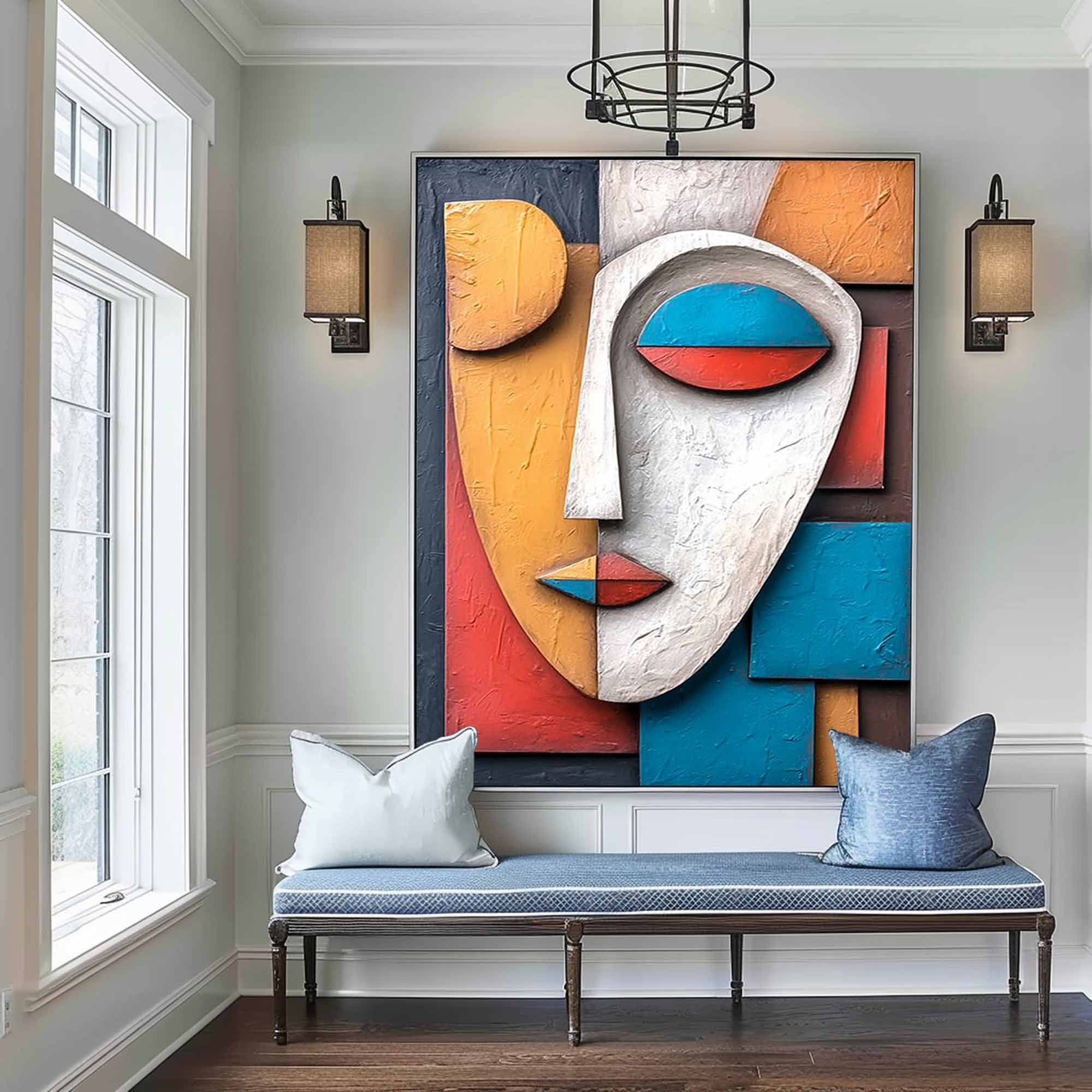 Wood carving wall art Wooden wall decor Art face 3D Textured Wall Decor