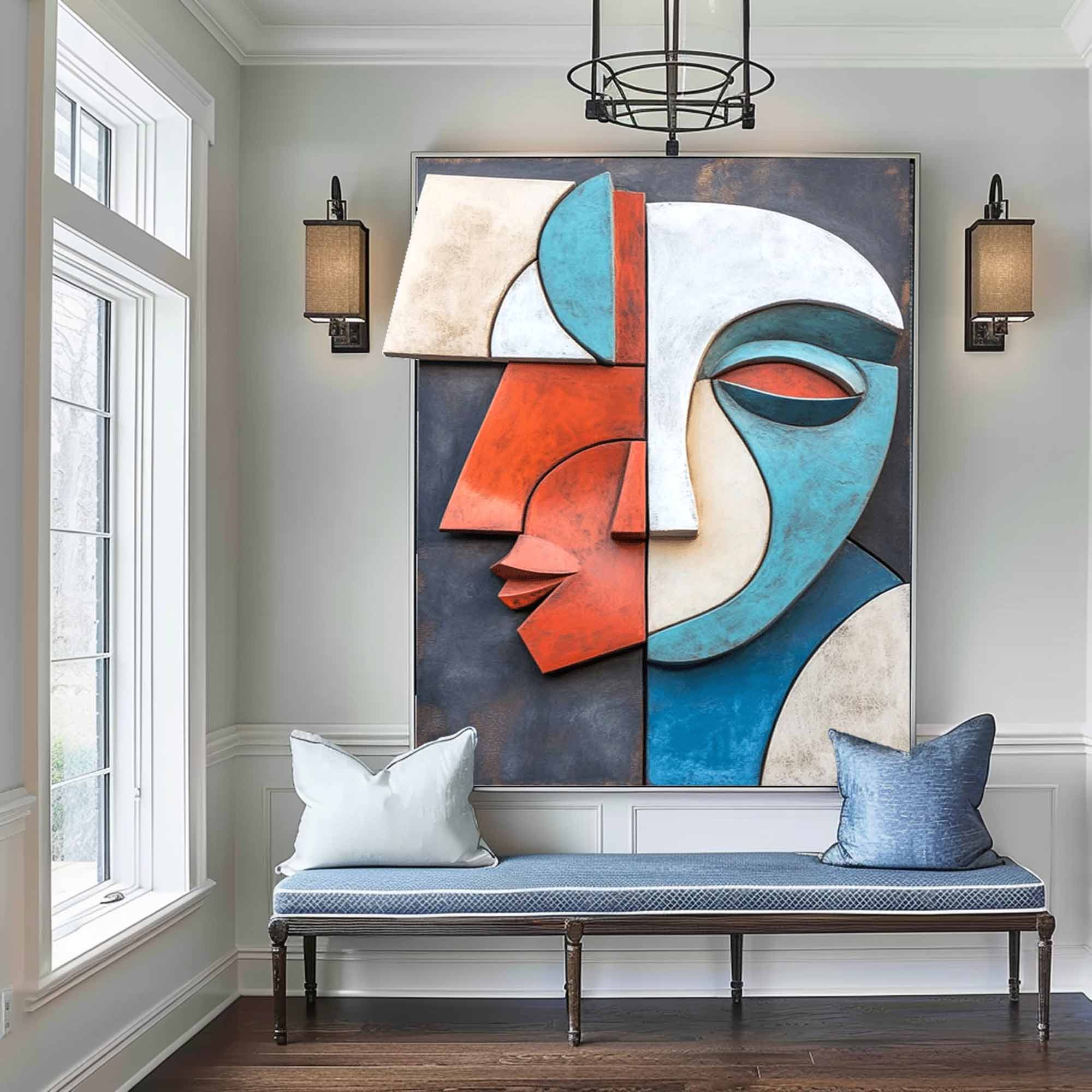 Face Sculptured art Painting face 3D Textured Wall Decor Wood wall art