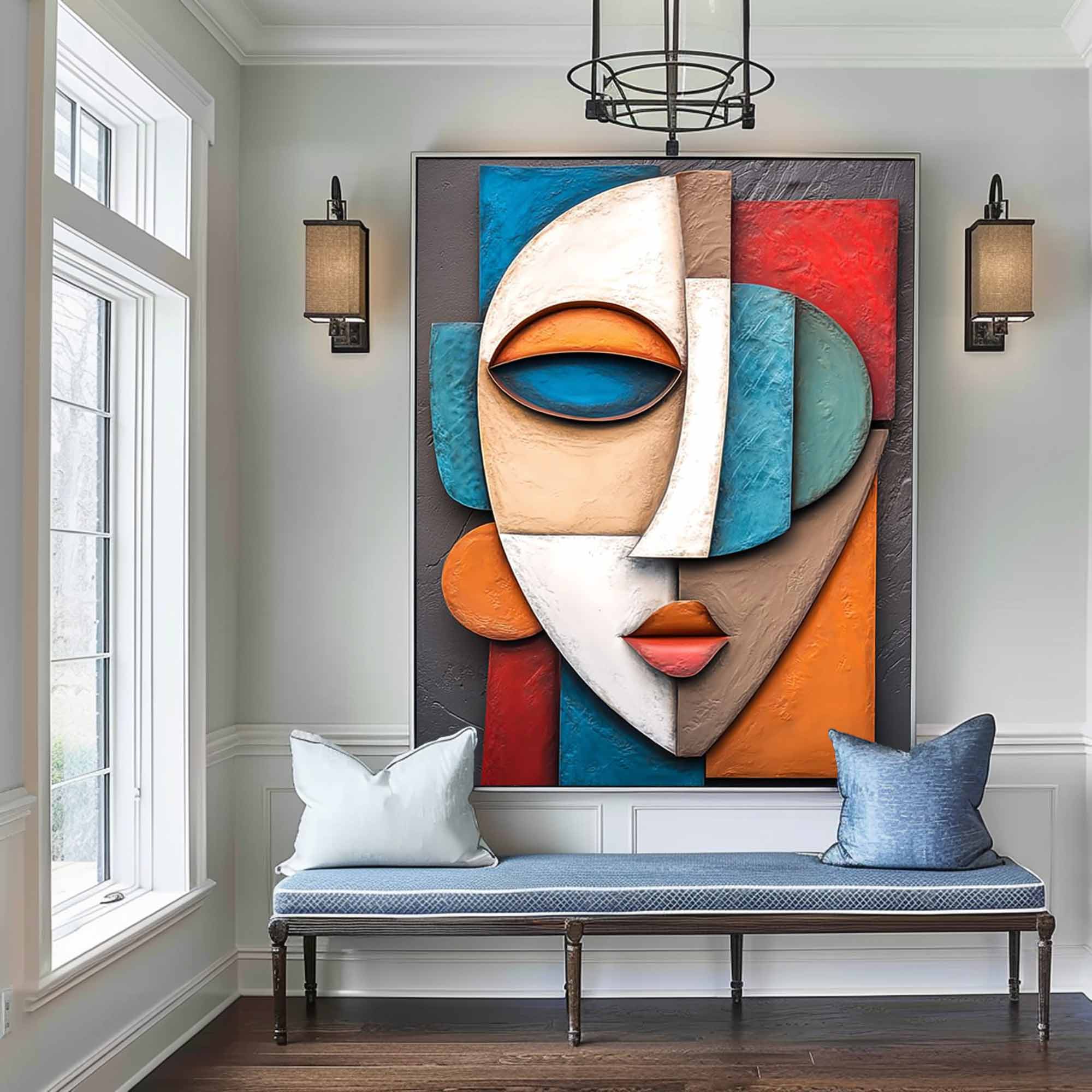 face Sculptured art Abstract Wood carving wall art Wooden wall decor Art