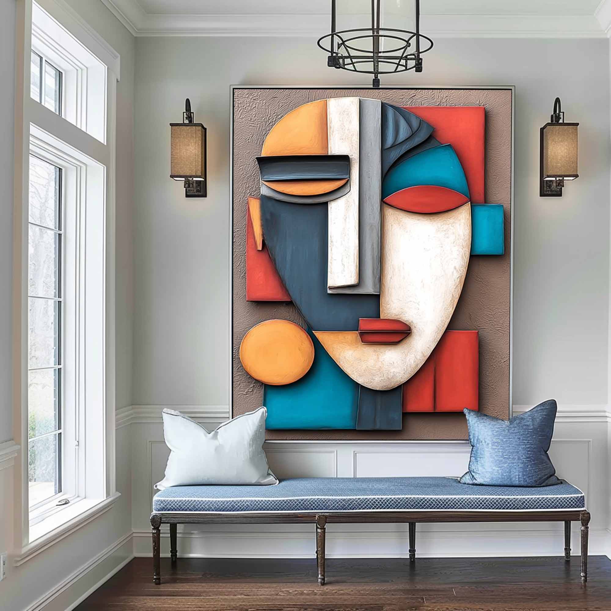 Wood carving wall art face 3D Textured Wall Decor face Sculptured art