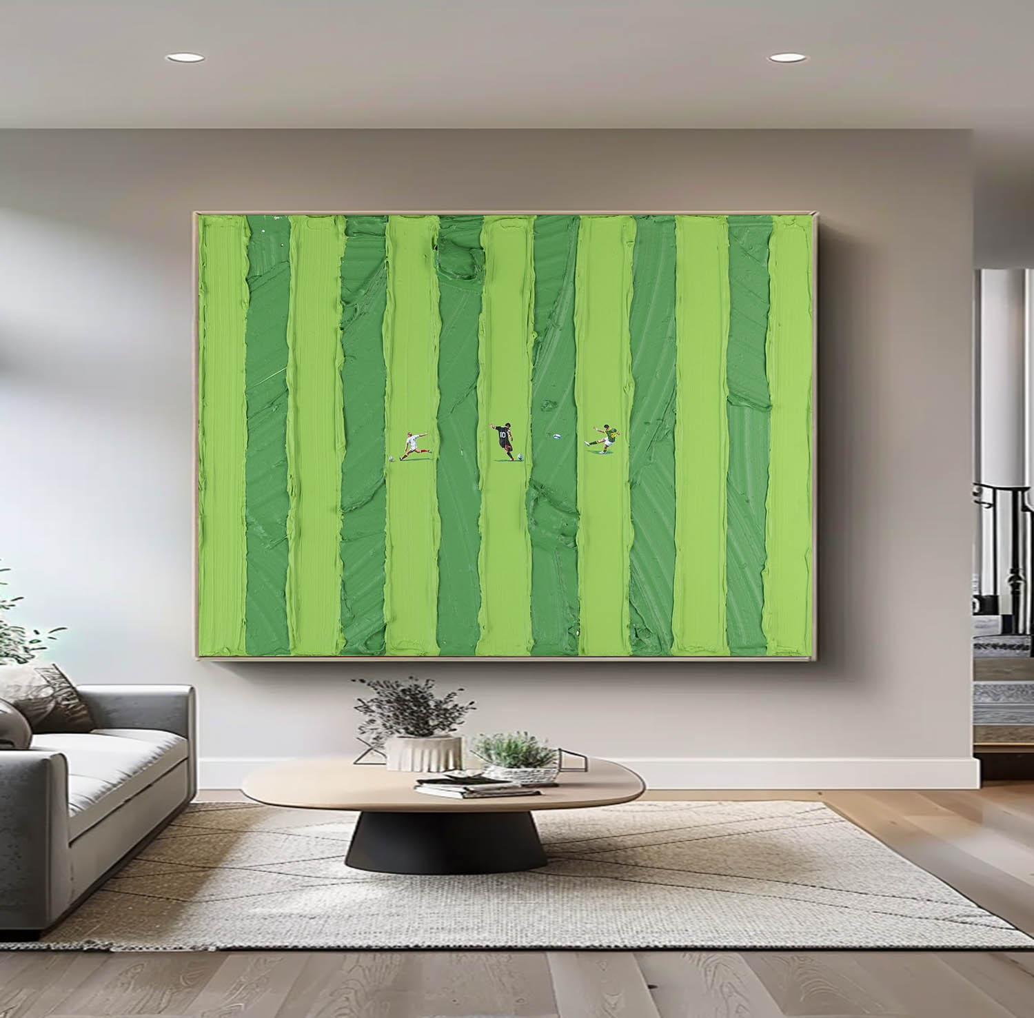 Football Sports Oil Painting Green abstract art Large Green Textured Painting on Canvas Green Minimalist Wall Art