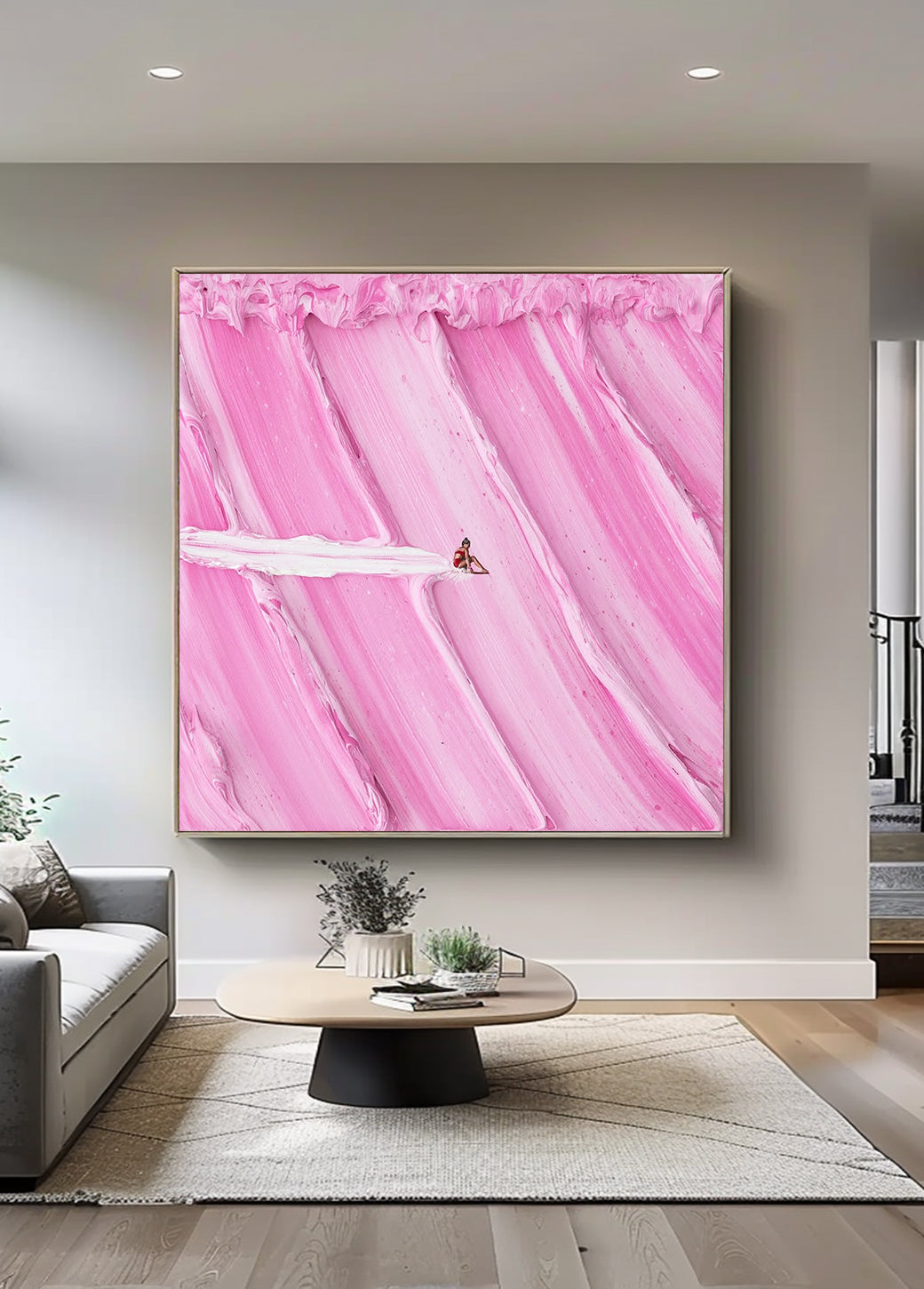 Large pink textured Abstract Painting pink Surf Painting pink swimming painting holiday leisure painting