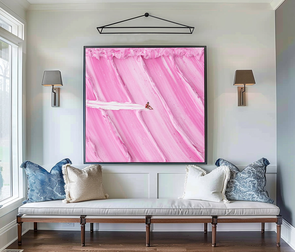 Large pink textured Abstract Painting pink Surf Painting pink swimming painting holiday leisure painting