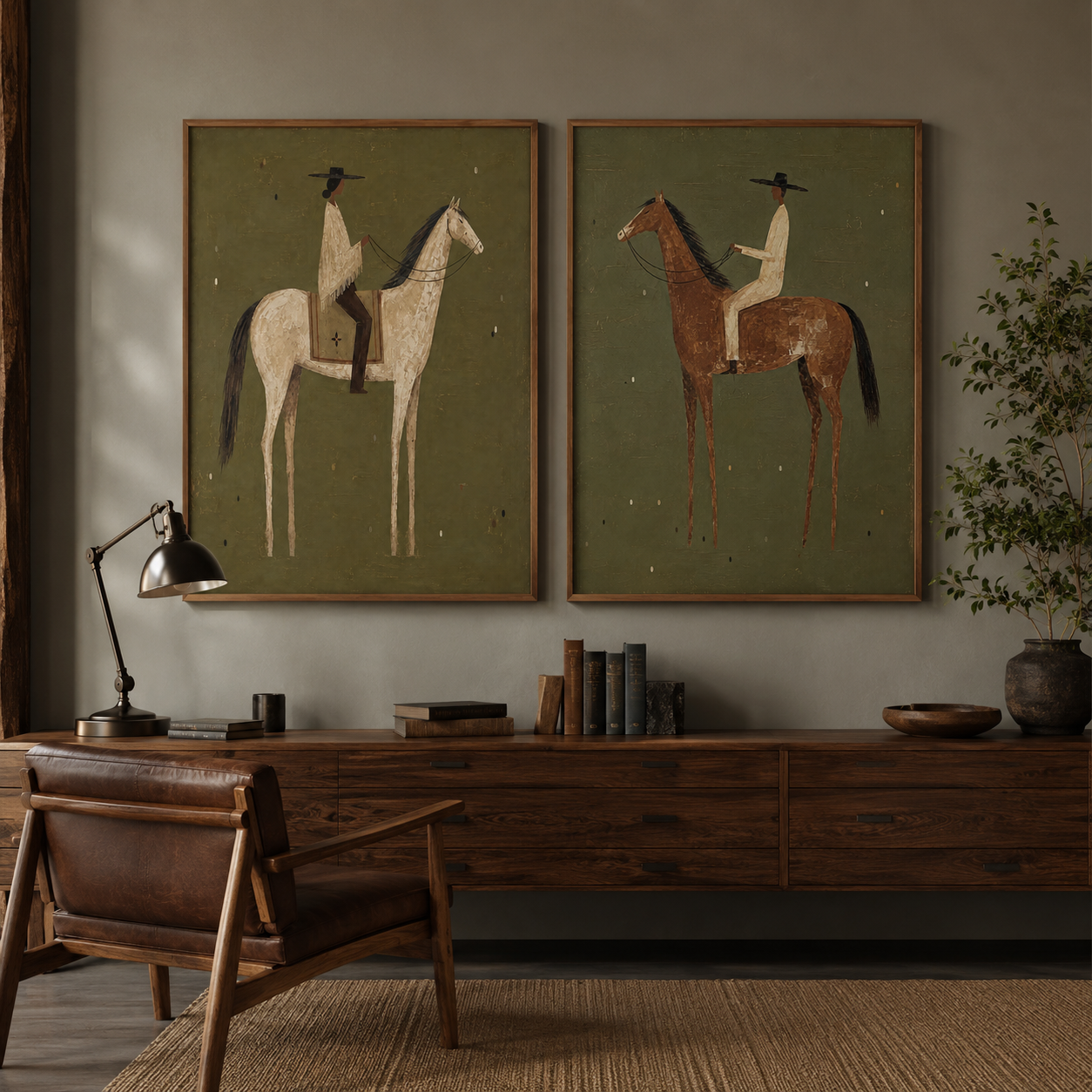 American Vintage Horse Riding Art Set Of Two Framed Canvas Prints For Living Room Wall Decor