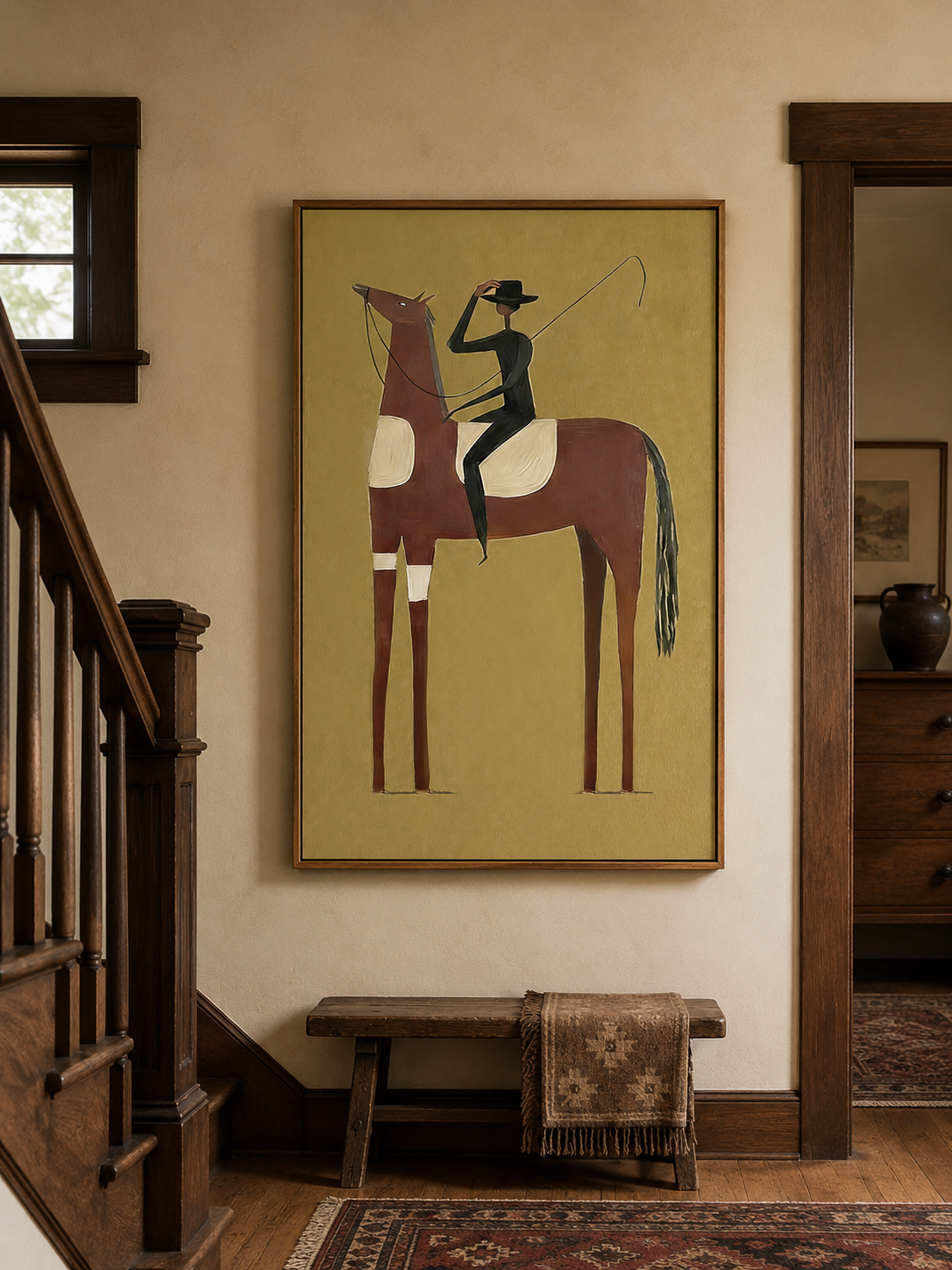 Mid Century Modern Horse Art With Abstract Rider For Living Room Decor