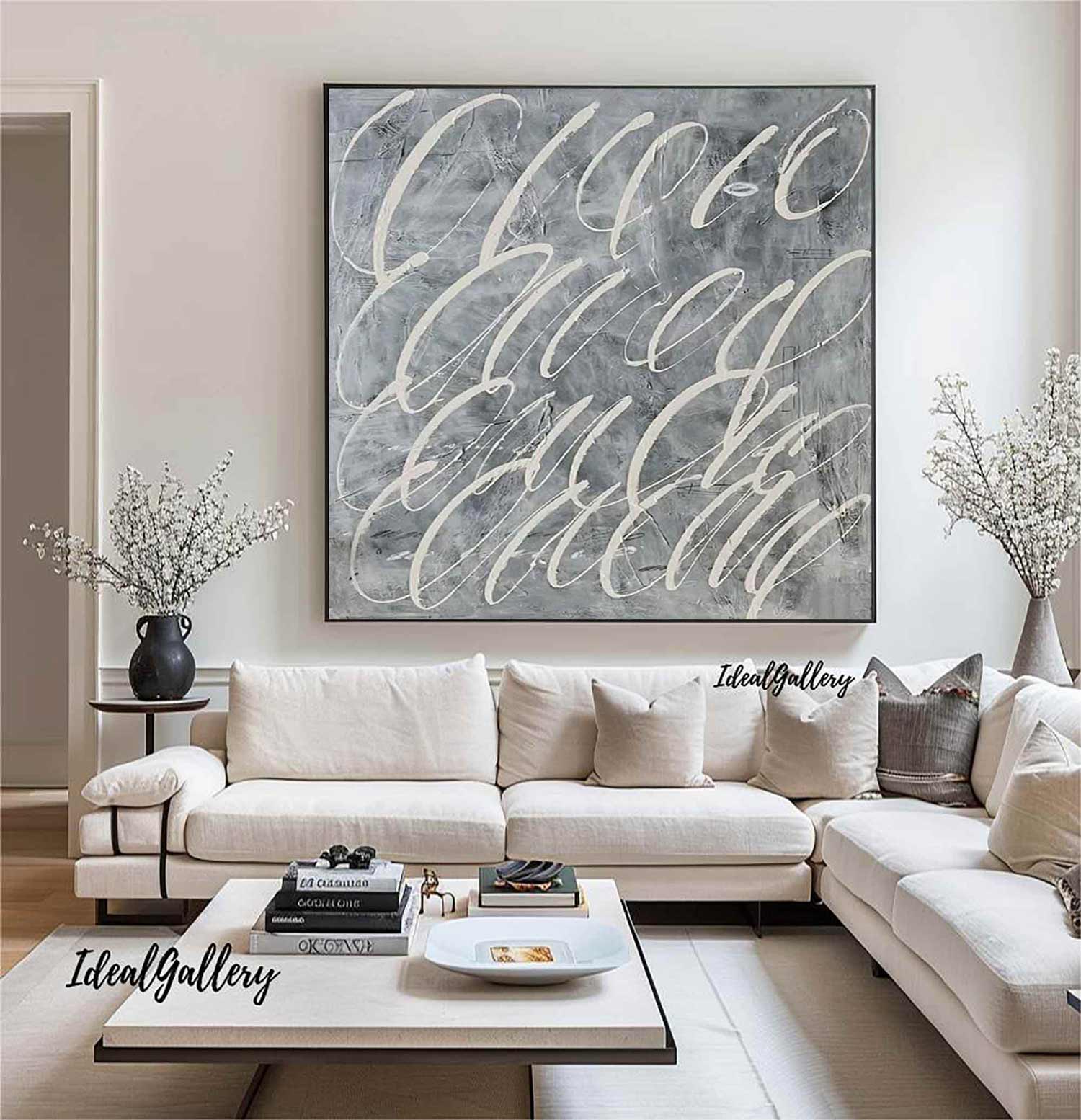 Large Blue White abstract painting Blue White Canvas Art Blue Abstract Art Contemporary Art