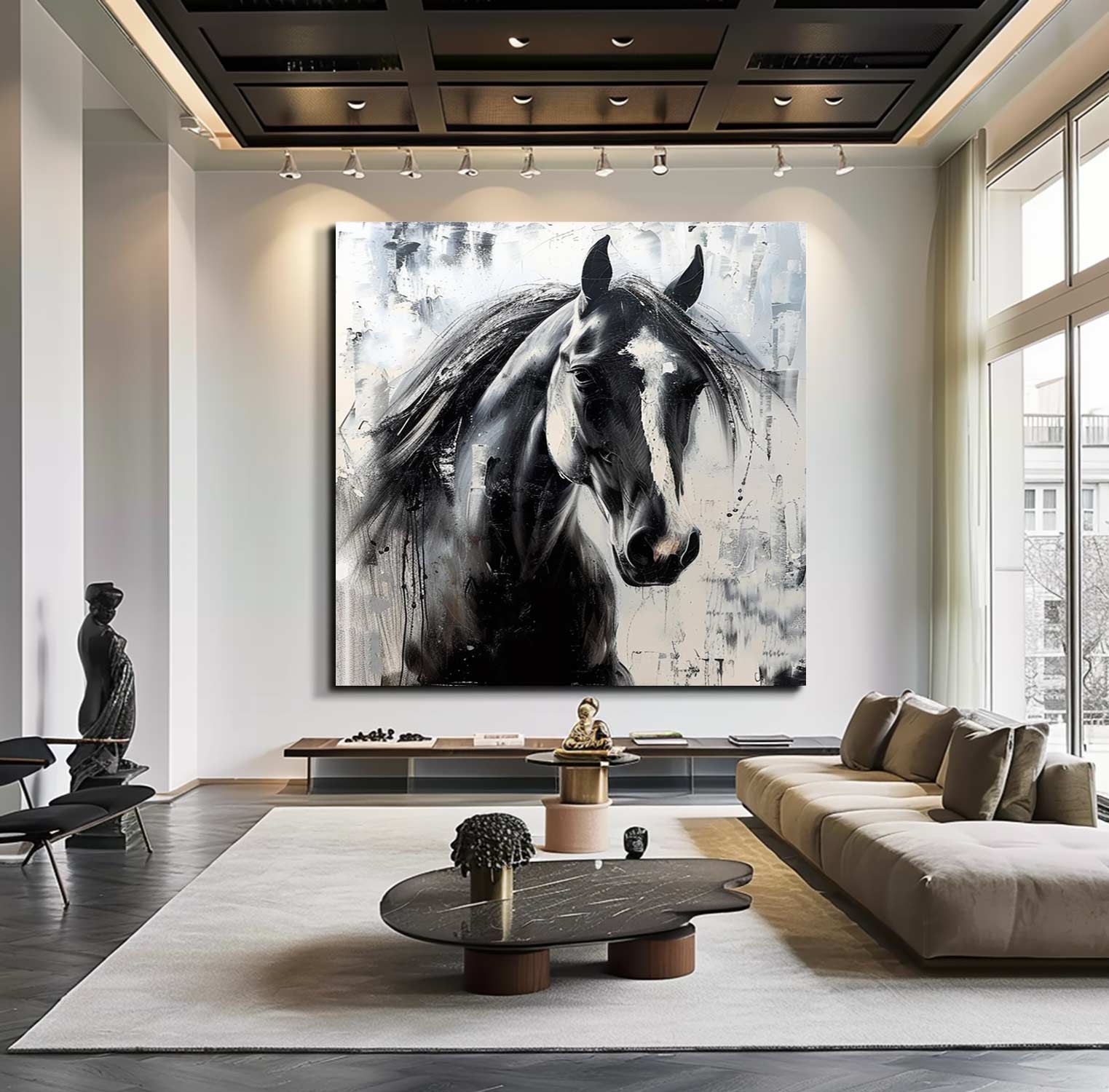 Horse oil painting black horse painting horse head painting black horse head painting Personalized Gifts Animal Painting