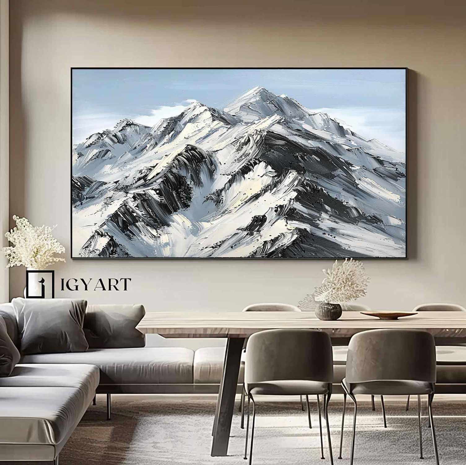 Large Mountain Landscape Oil Painting for Living Room Abstract Snow Mountain Oil Painting