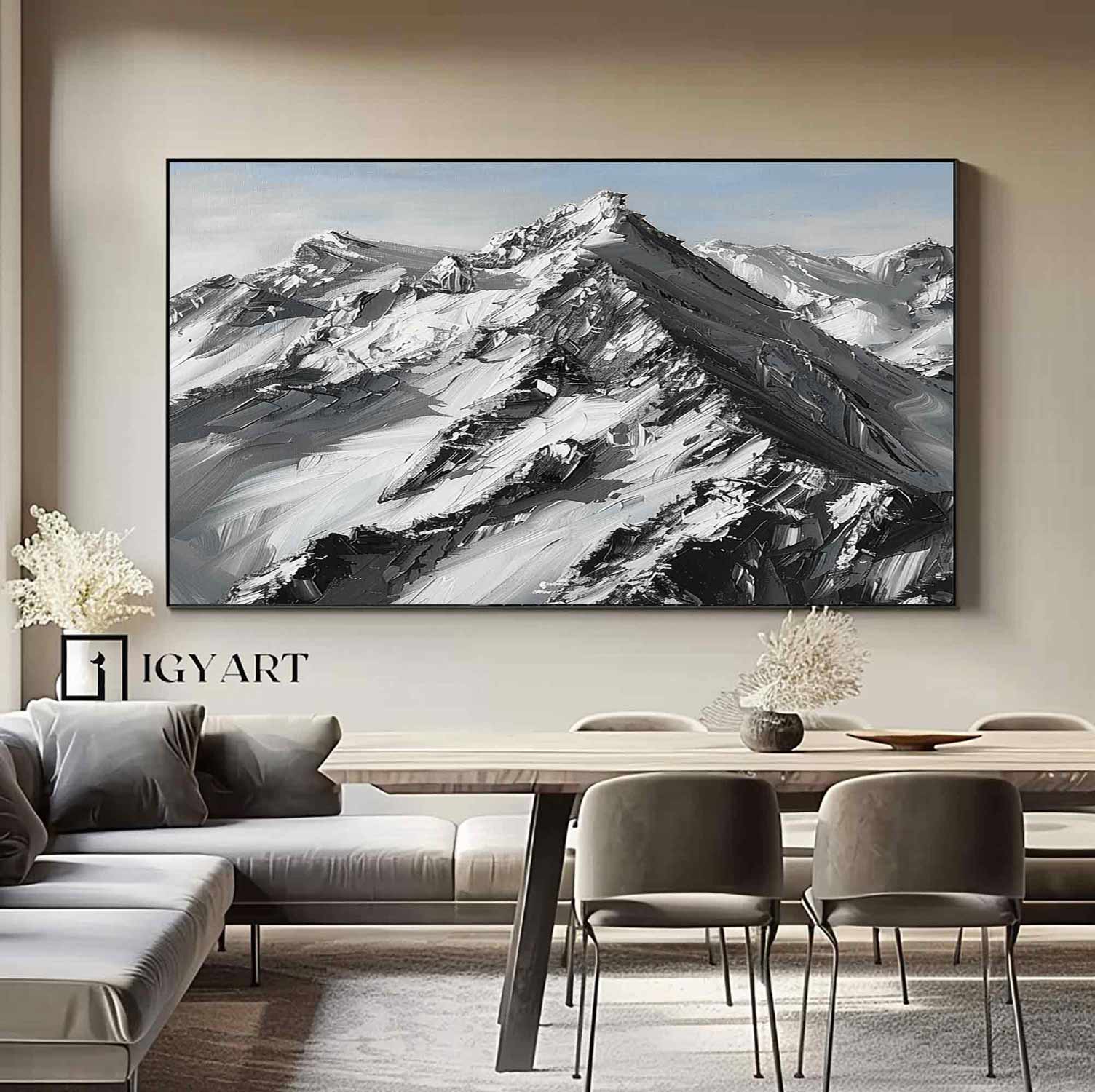 Large Mountain Landscape Oil Painting for Living Room Abstract Snow Mountain Oil Painting