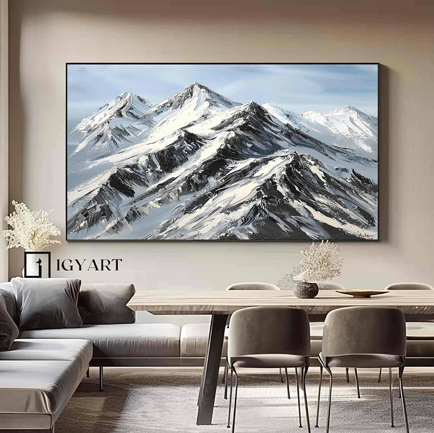 Snow Mountain Oil Painting Large Mountain Landscape Oil Painting for Living Room