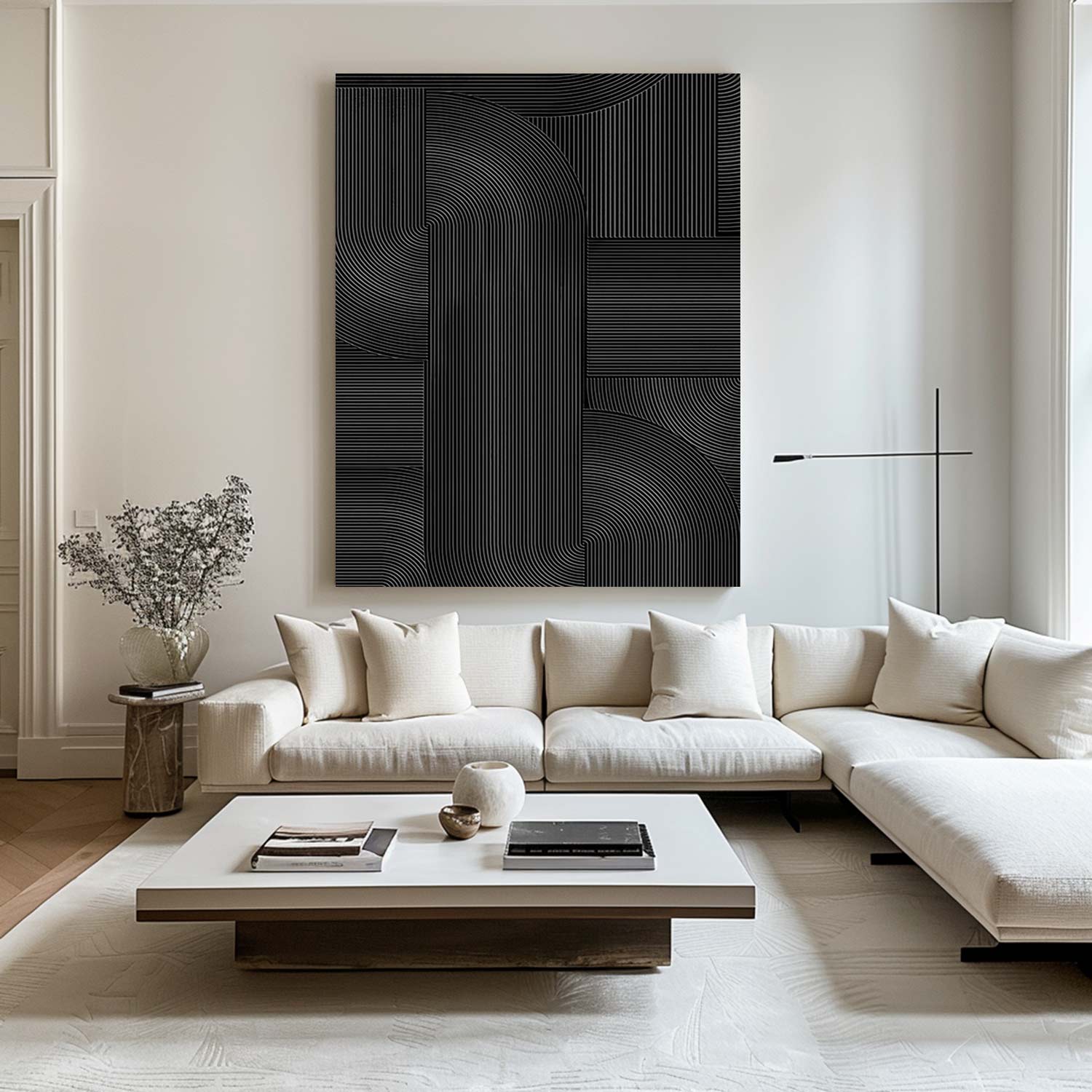 Large Black Abstract Painting Black wall art Black plaster art Black textured wall art