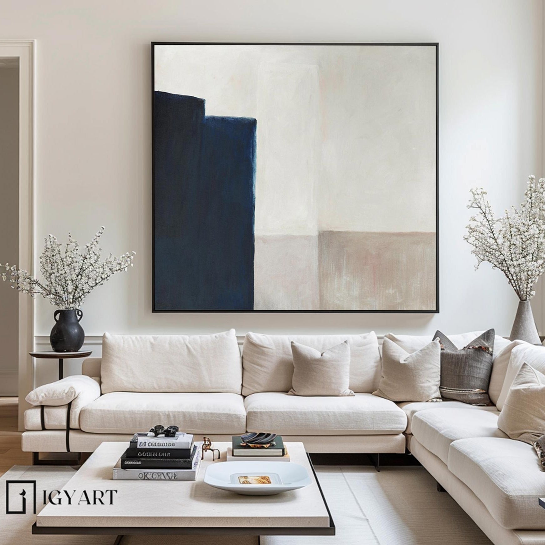 Beige Minimalist Wall Art Beige Wabi Sabi Wall Art Beige Blue Minimalist Painting