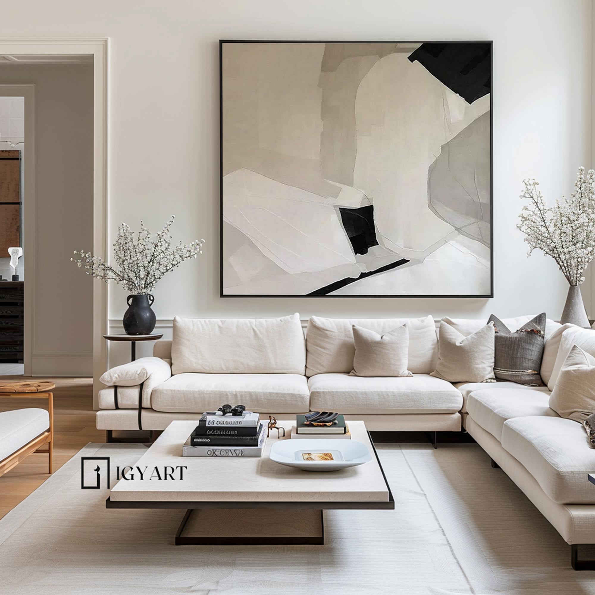 Black Minimalist Wall Art Beige Wabi Sabi Wall Art Black Beige Minimalist Painting