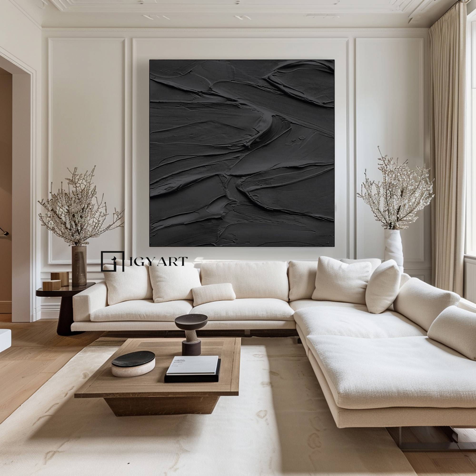 Black 3D Textured Painting Black Textured wall art Large Black Abstract Painting