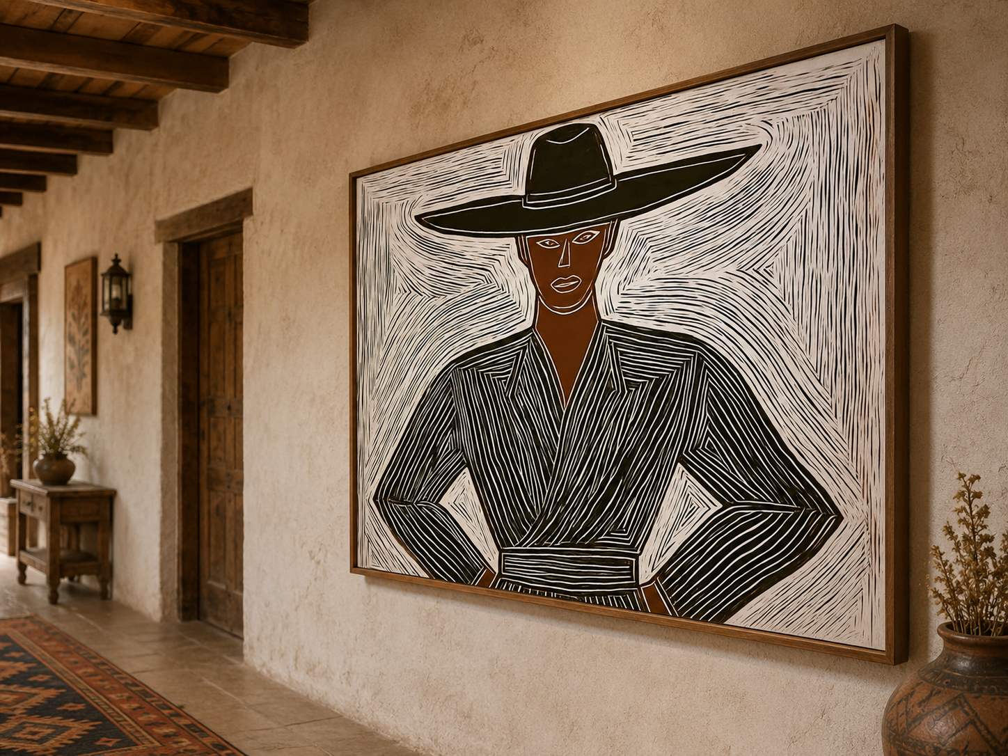 Modern Minimalist Figure Art With Textured Lines For Living Room Decor