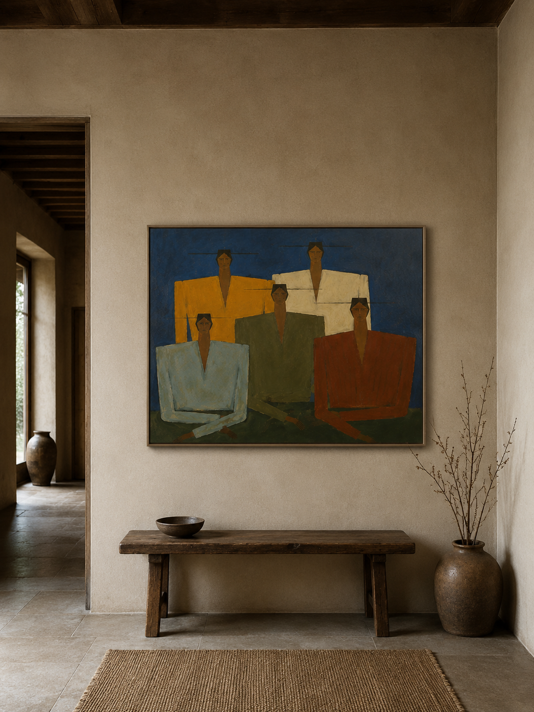 Abstract Figurative Painting With Earthy Tones For Modern Wabi Sabi Interior Design