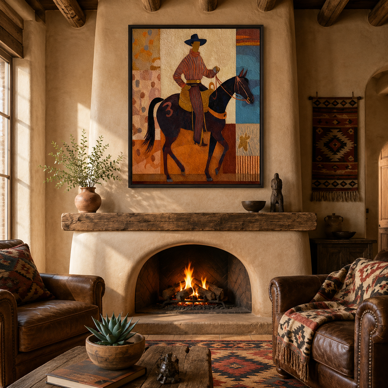 Unique Cowboy Horse Painting For Southwest Wall Decor Modern Folk Art