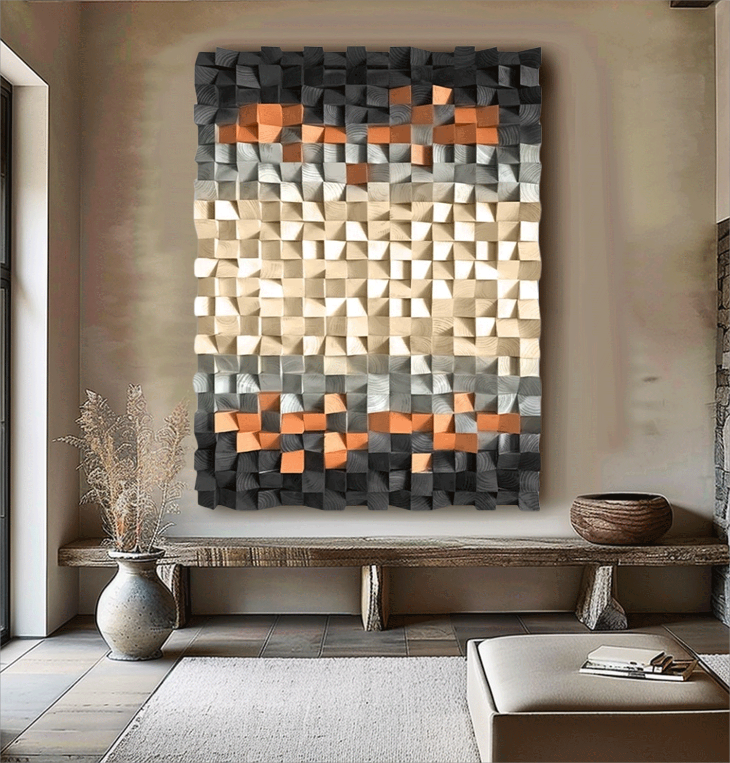 Geometric Wood Sculptured art Wood Wall Decor Geometric Wood Wall Art