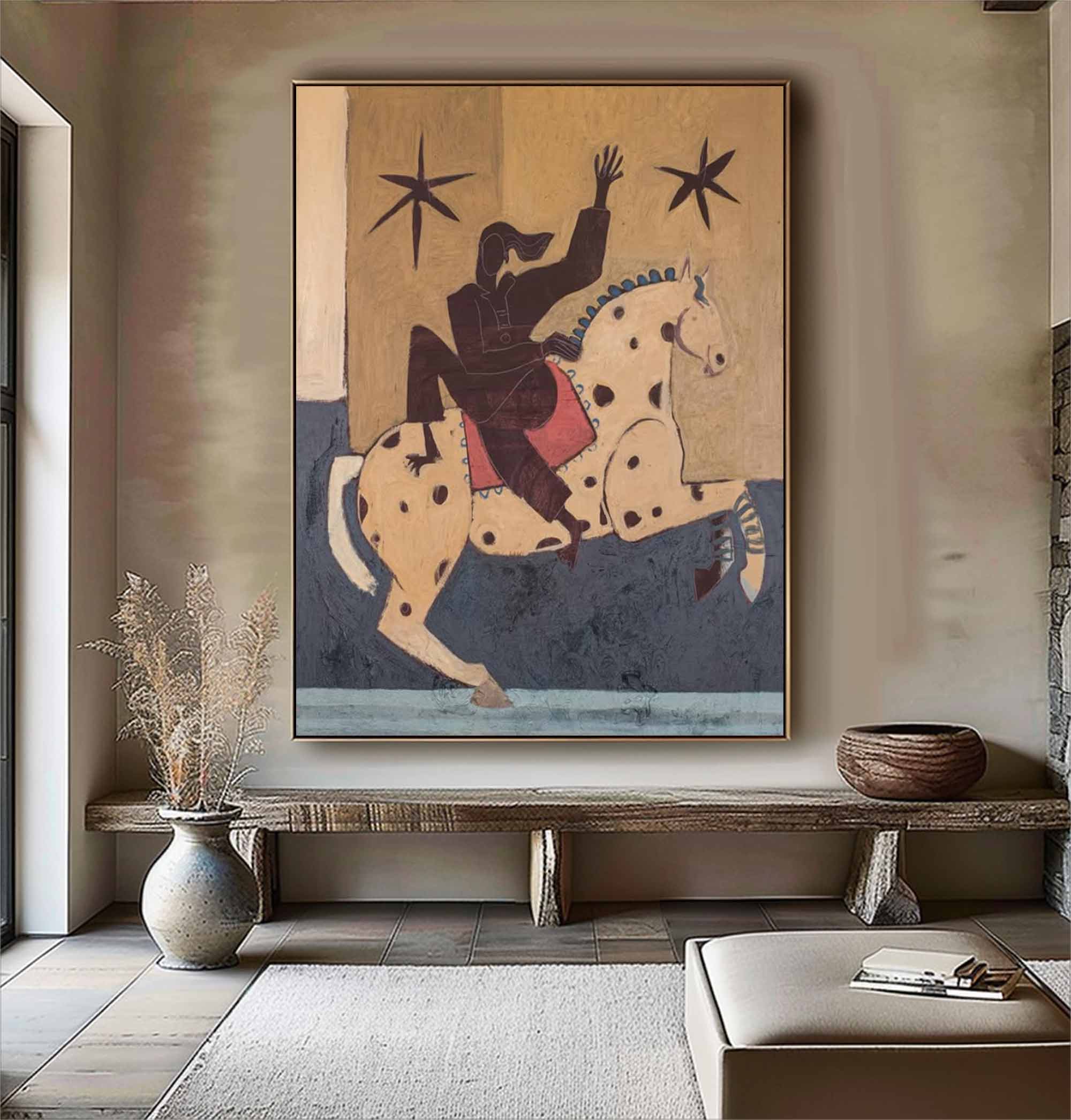 Surreal Horse Art Painting Whimsical Figure & Horse Painting