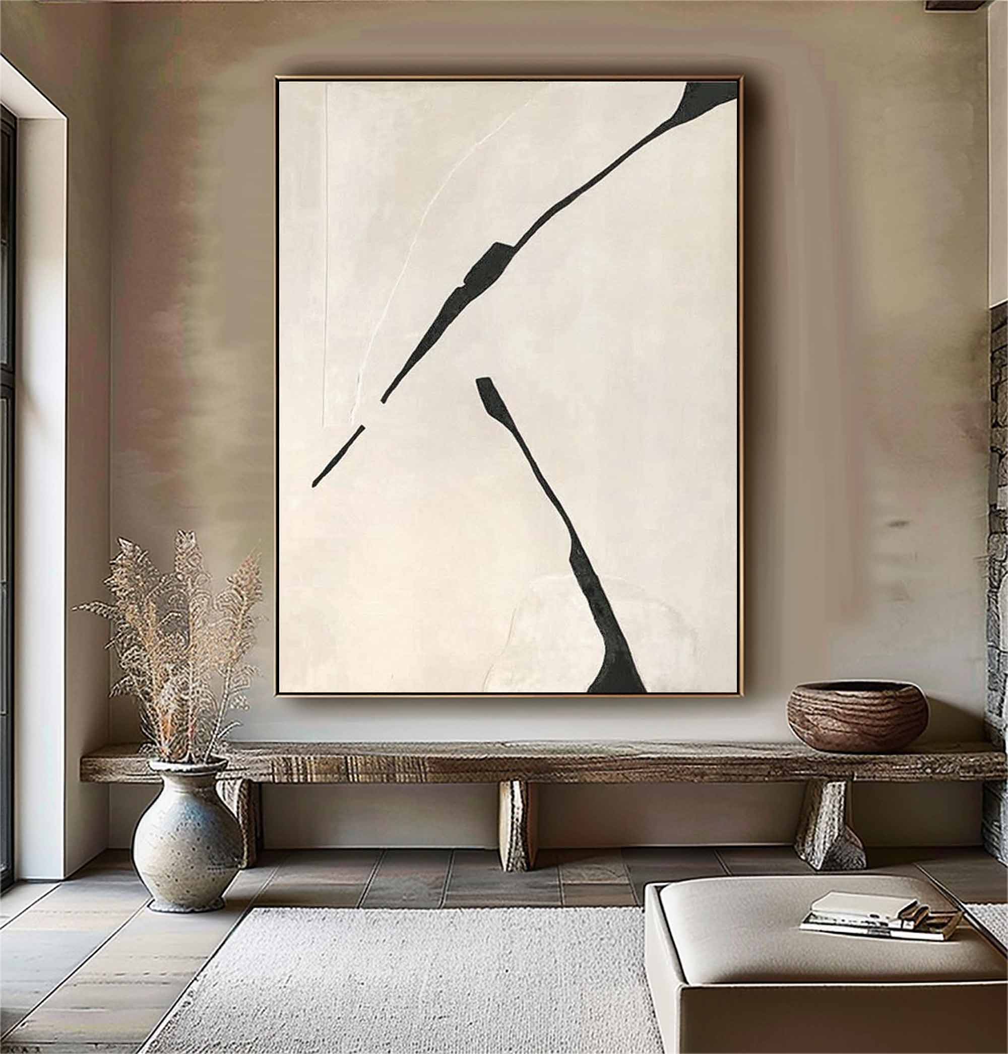 Beige Minimalist Wall Art,Beige Black Abstract Painting, Beige Wabi-sabi Wall Art, Large Beige Textured Painting