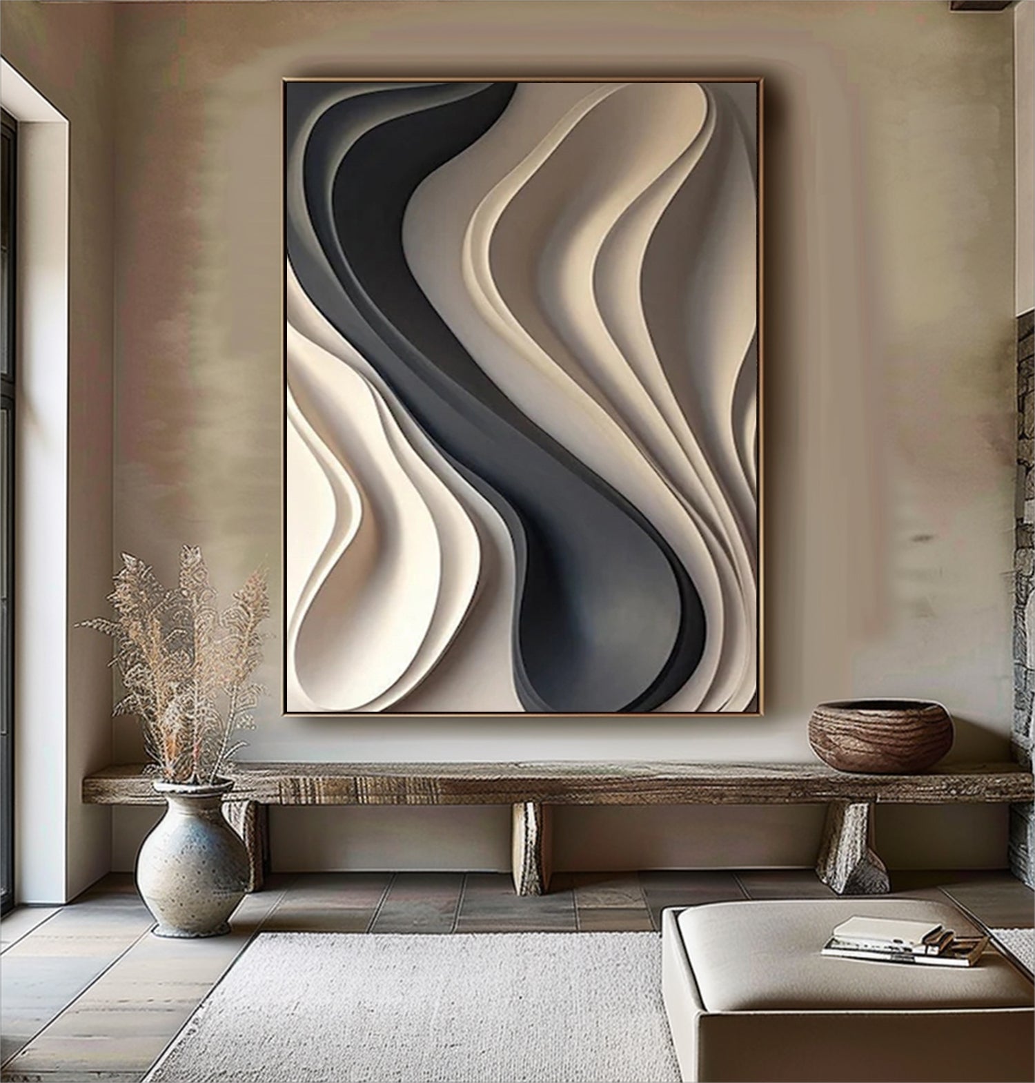 Wood Textured Wall Decor Sculptured Block Art Sculptured art Painting