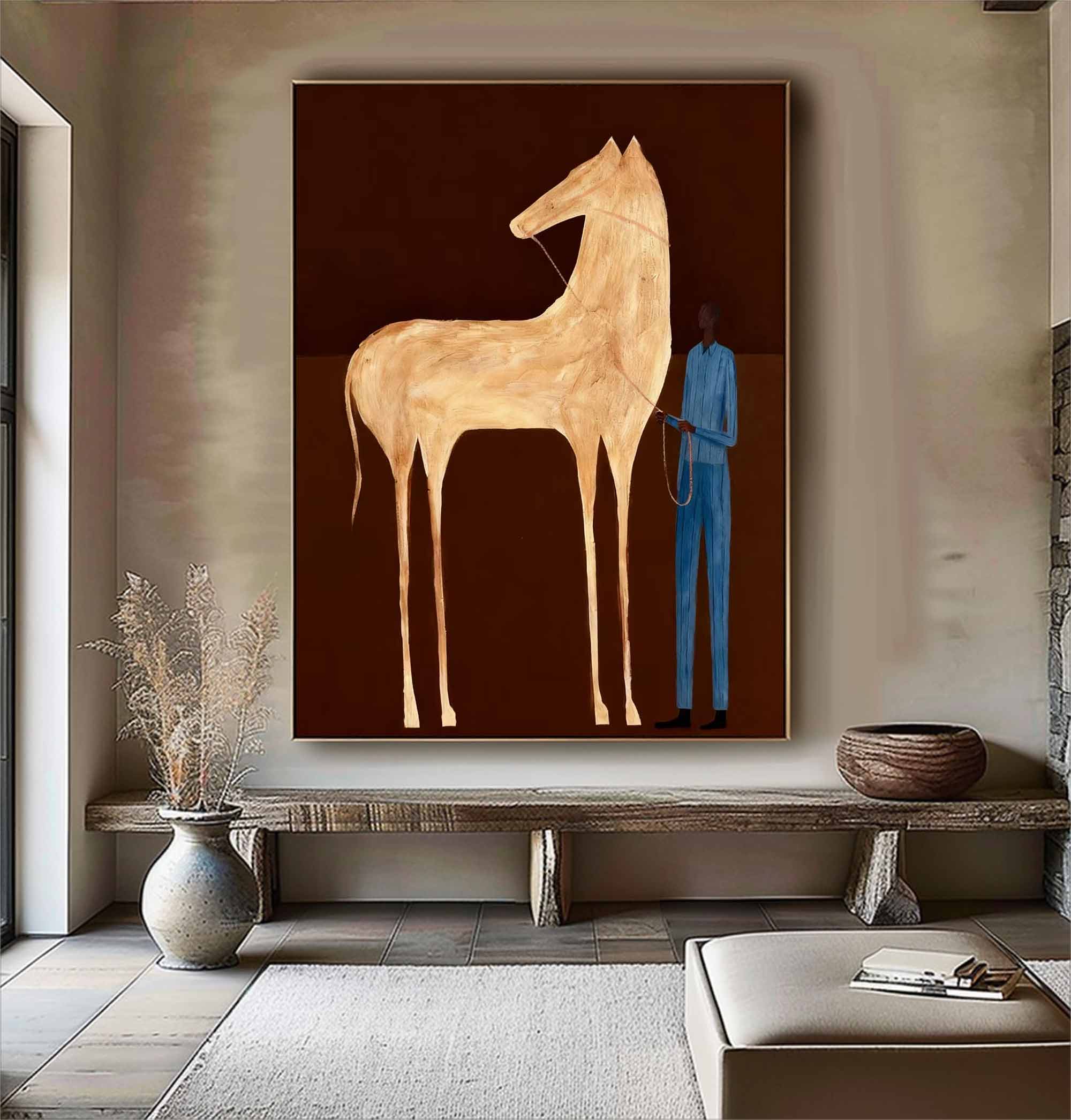 Surreal Horse Art Painting Horse Painting Modern Folk Art Horse & Rider