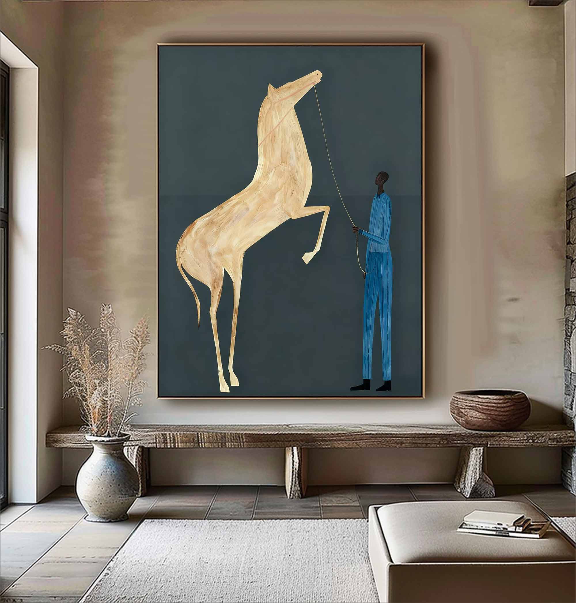 Surreal Horse & Rider Art Painting Quirky Equestrian Painting