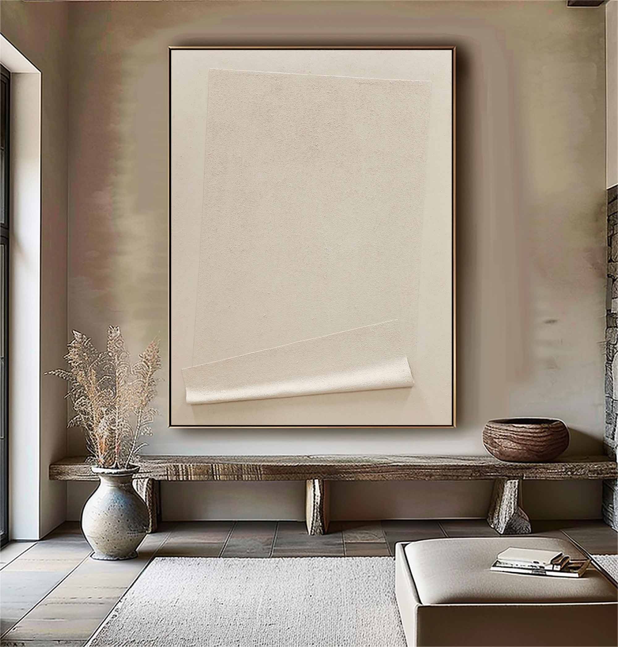Beige Minimalist Wall Art,Beige 3D Textured Painting, Beige Wabi-sabi Wall Art, Large Beige Textured Painting