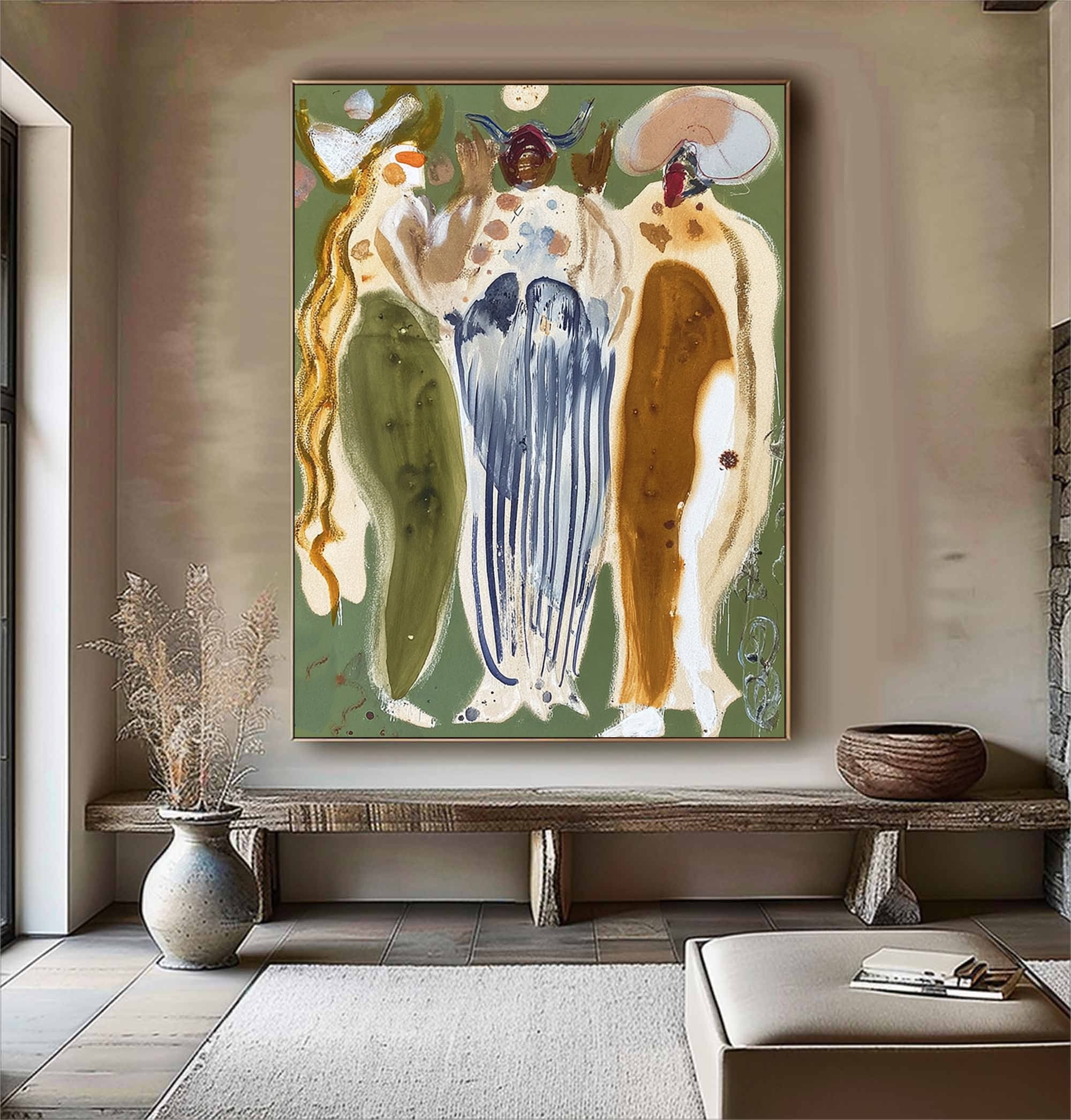 Retro Portrait Art Contemporary Folk Painting Bold Color Figurative Art