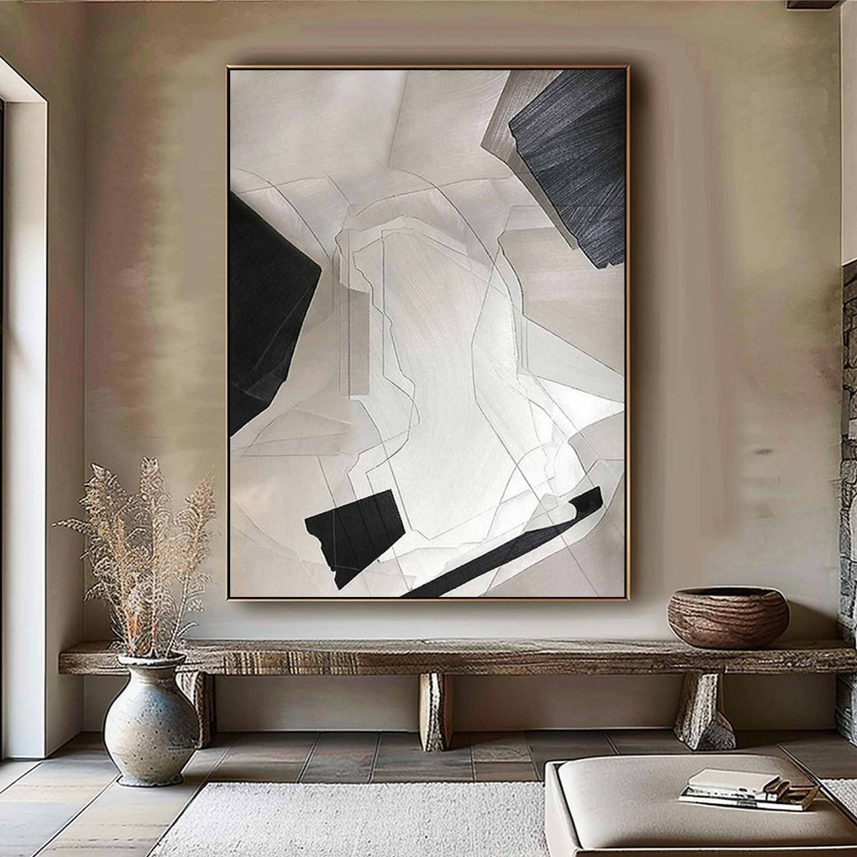 Beige canvas wall art Beige and Black Minimalist Painting Beige ...