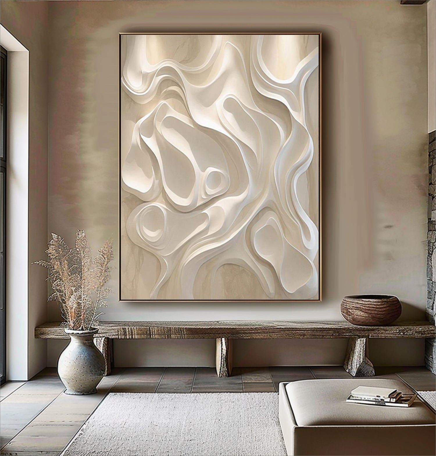 Beige sculpture Textured Wall Decor Beige Geometric Wood Wall Art