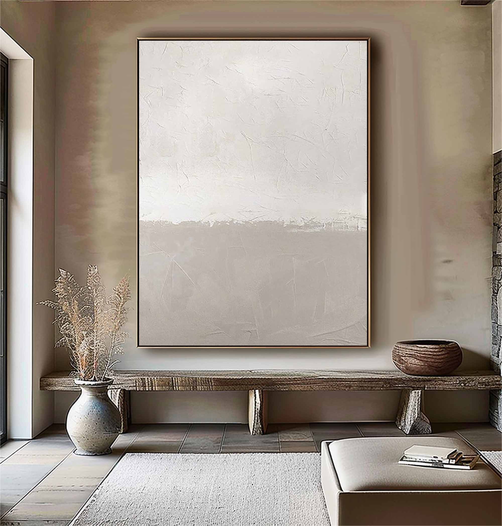 Beige and white canvas wall art Beige and white Minimalist Painting Beige Abstract art